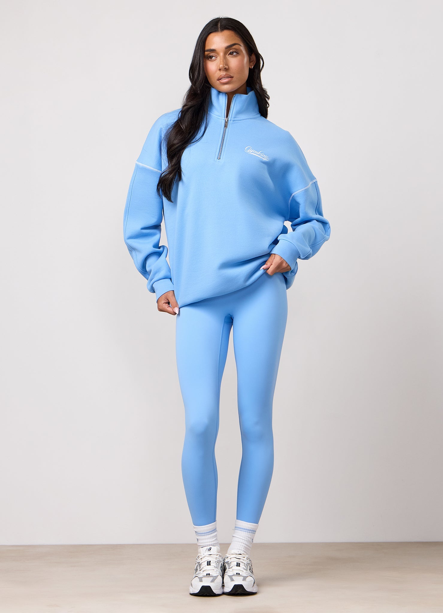 Gym King Renew Flatlock 1/4 Zip Funnel - Blue Cotton