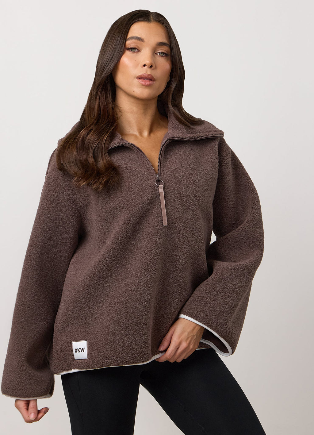 Gym King Replenish Borg Half Zip - Deep Mocha