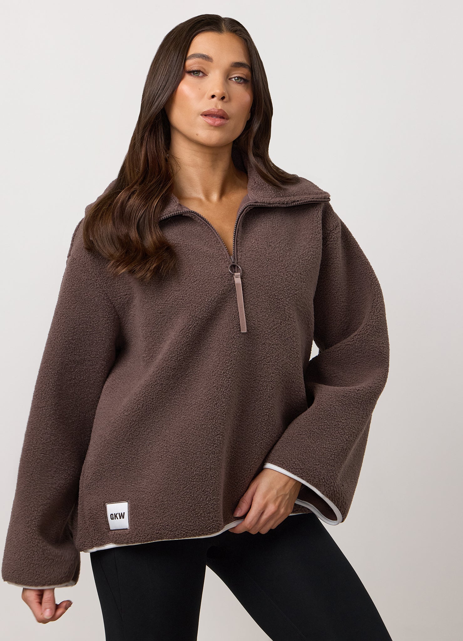 Gym King Replenish Borg Half Zip - Deep Mocha