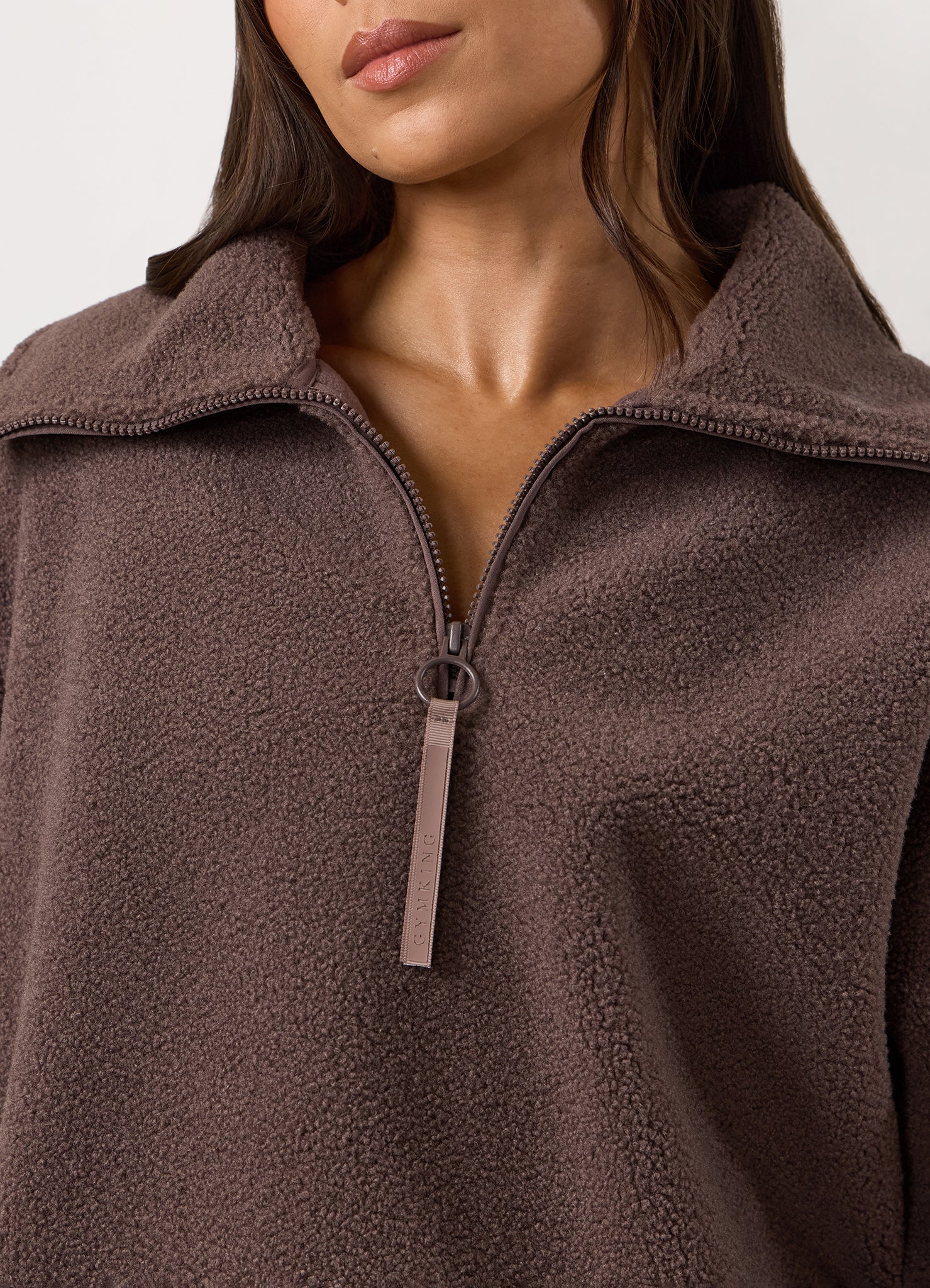 Gym King Replenish Borg Half Zip - Deep Mocha