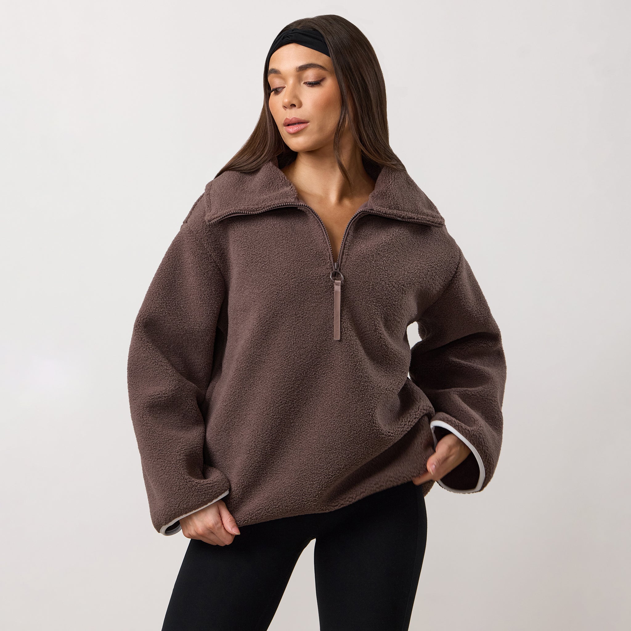 Gym King Replenish Borg Half Zip - Deep Mocha