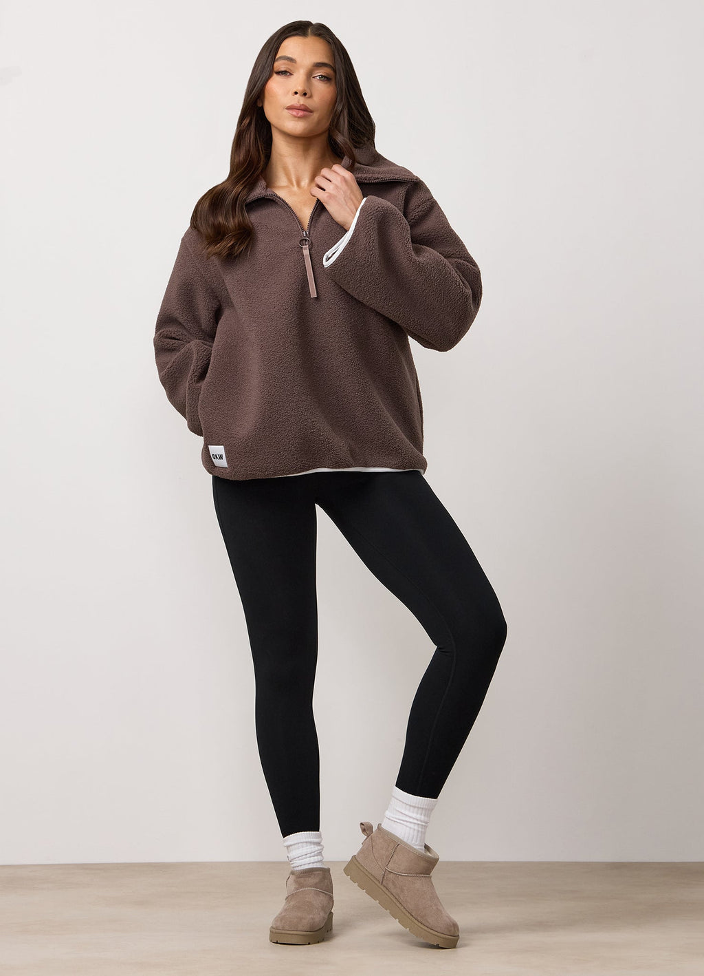 Gym King Replenish Borg Half Zip - Deep Mocha