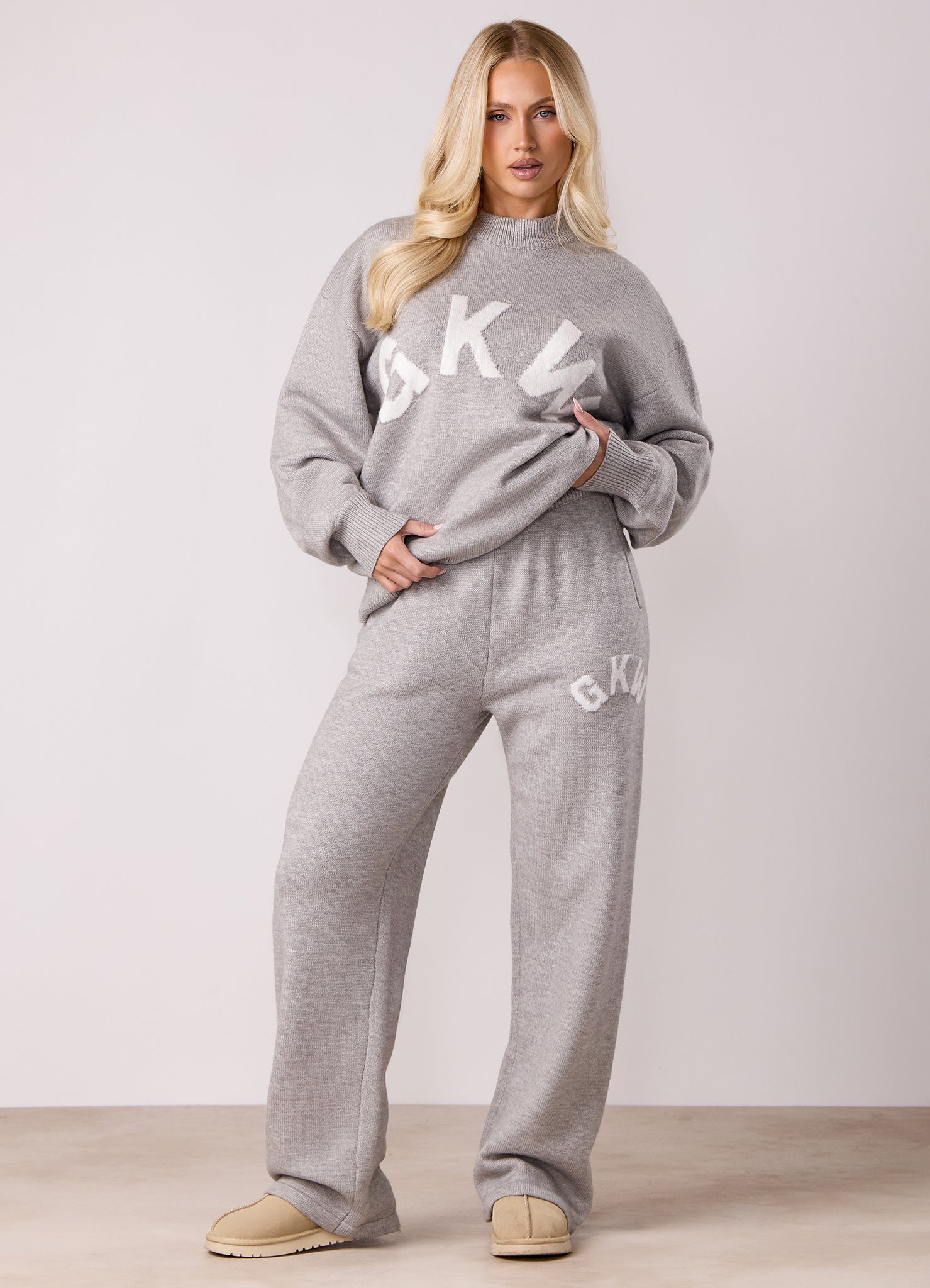 Gym King Restore Knit Straight Leg Jogger - Light Grey Marl