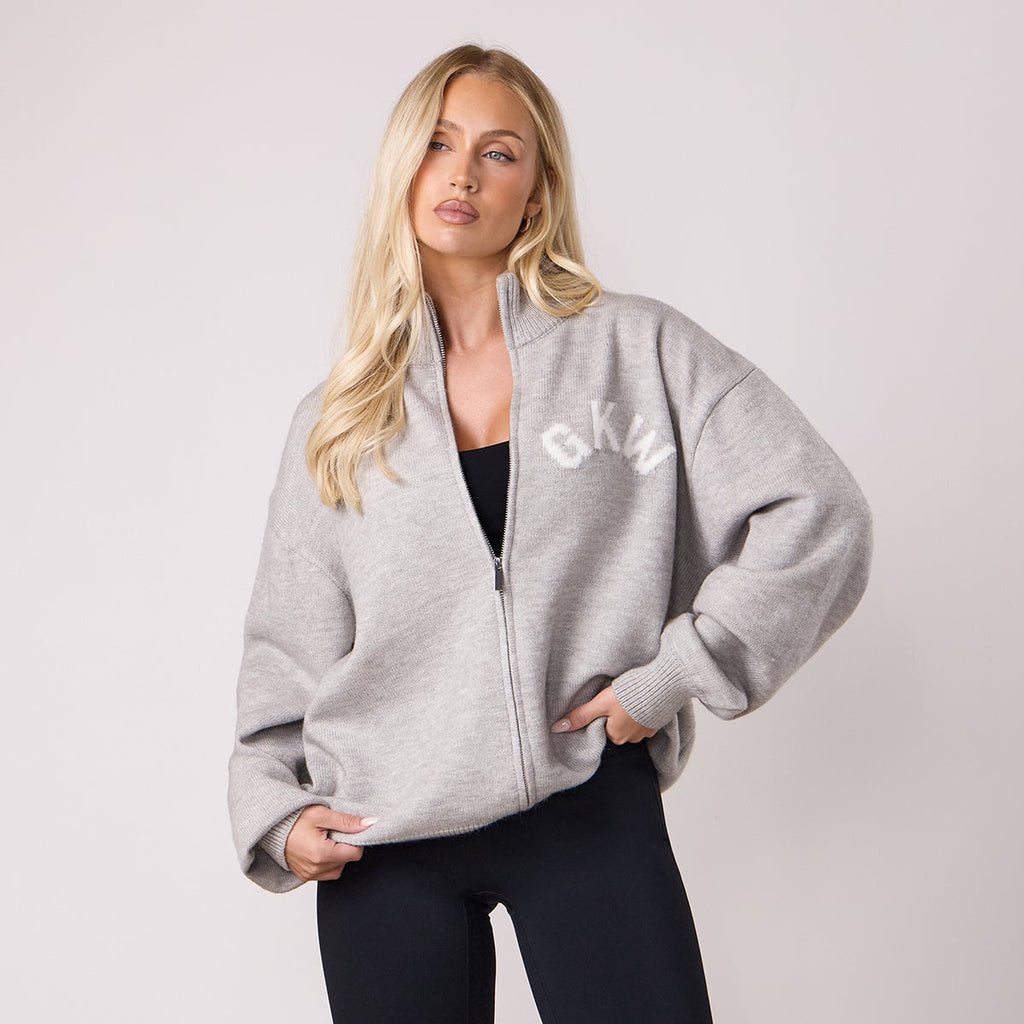 Gym King Restore Knit Full Zip Funnel - Light Grey Marl