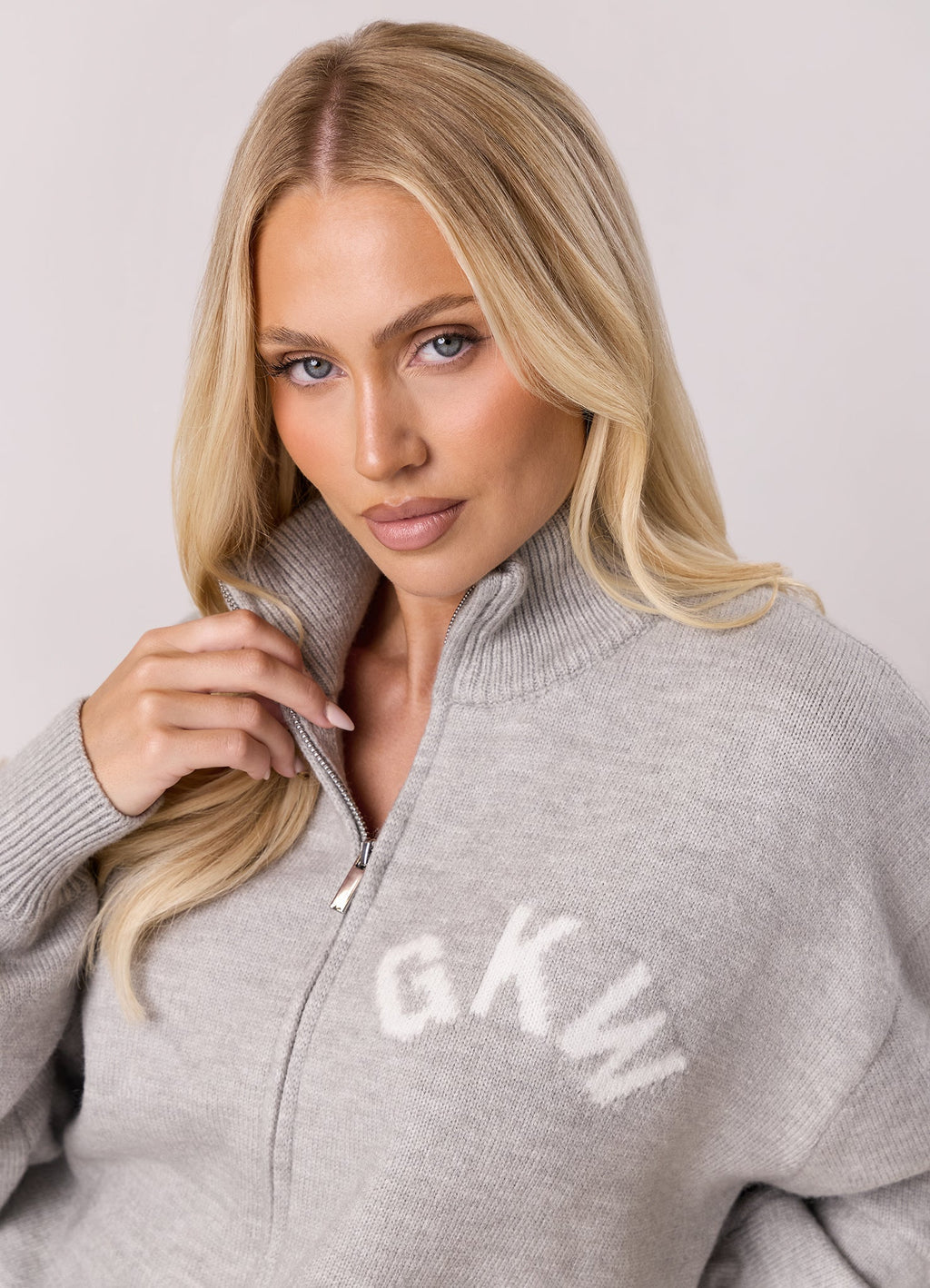 Gym King Restore Knit Full Zip Funnel - Light Grey Marl