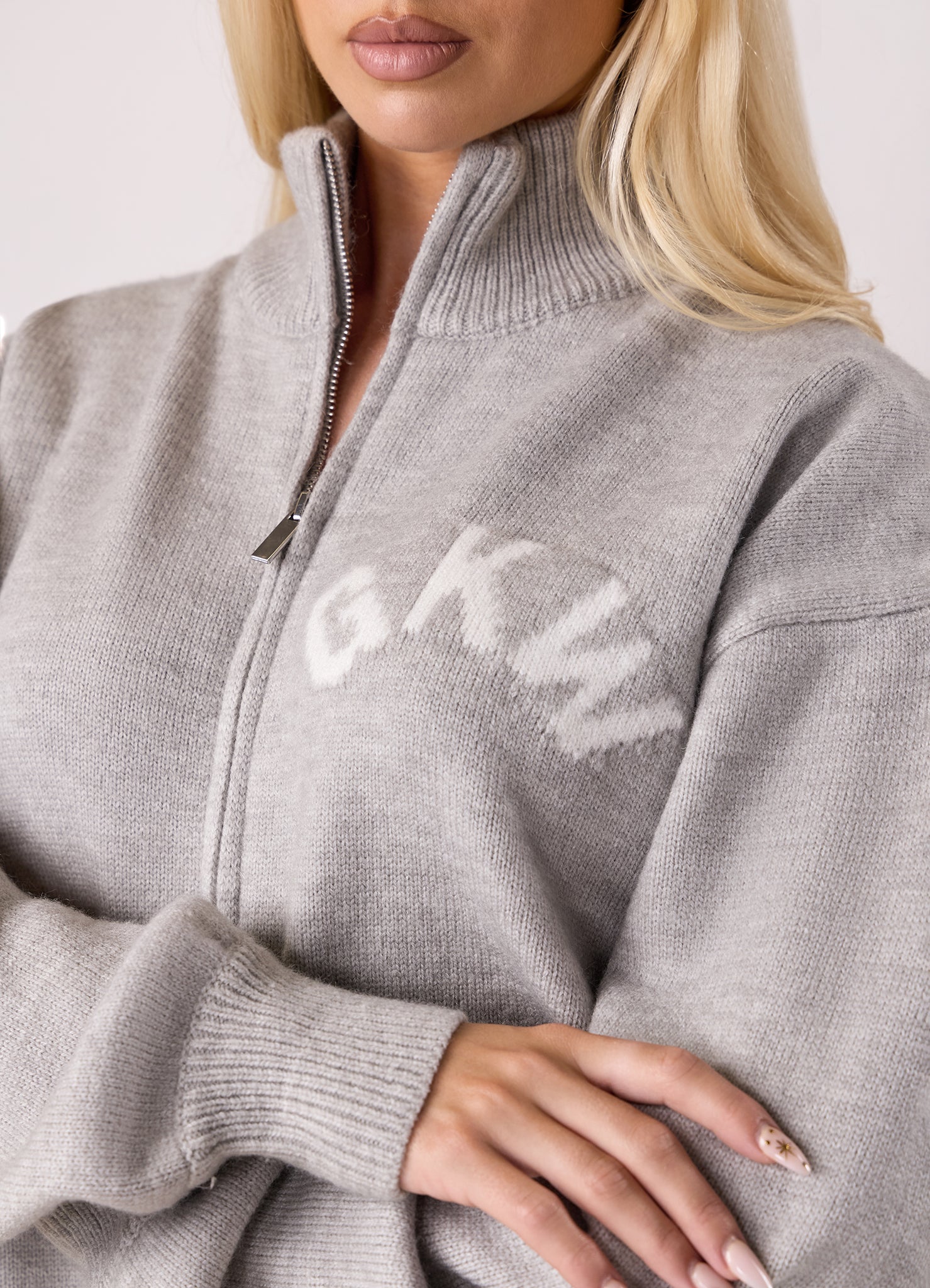 Gym King Restore Knit Full Zip Funnel - Light Grey Marl