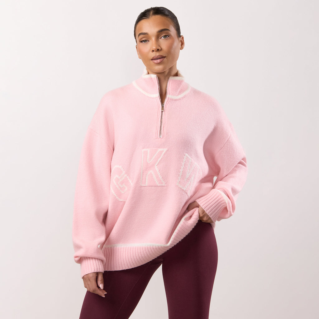 Gym King Restore Knit 1/4 Zip Funnel - Peach Blush