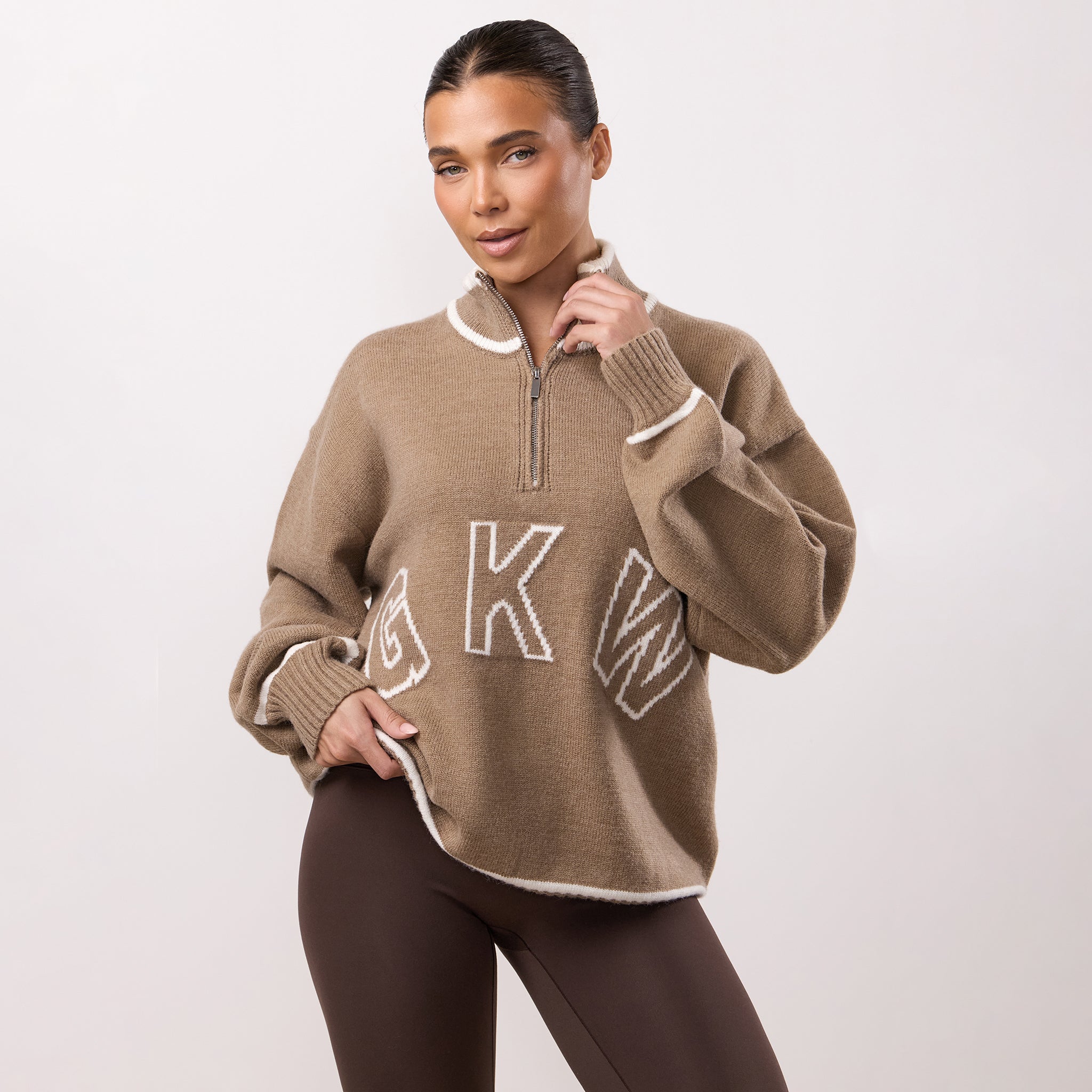 Gym King Restore Knit 1/4 Zip Funnel - Truffle