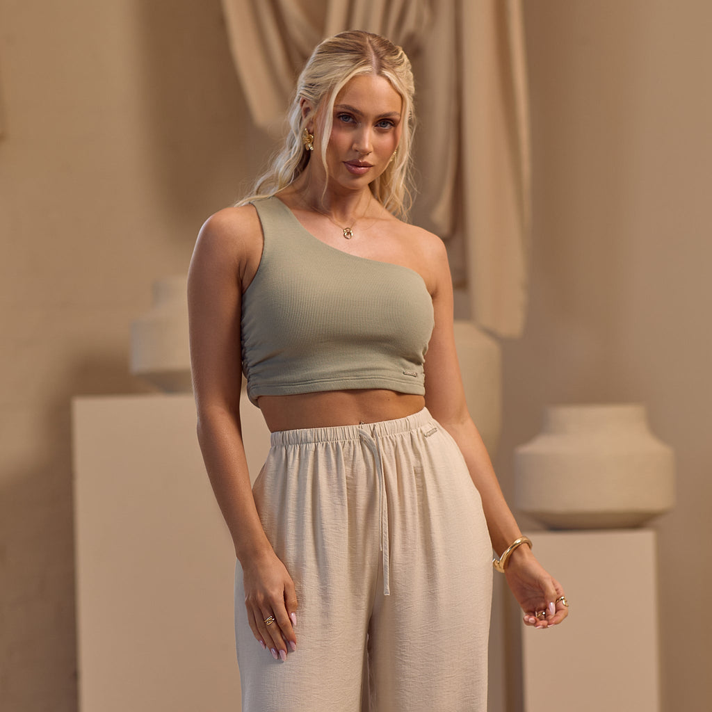 Gym King Asymmetric Crop - Dusky Sage