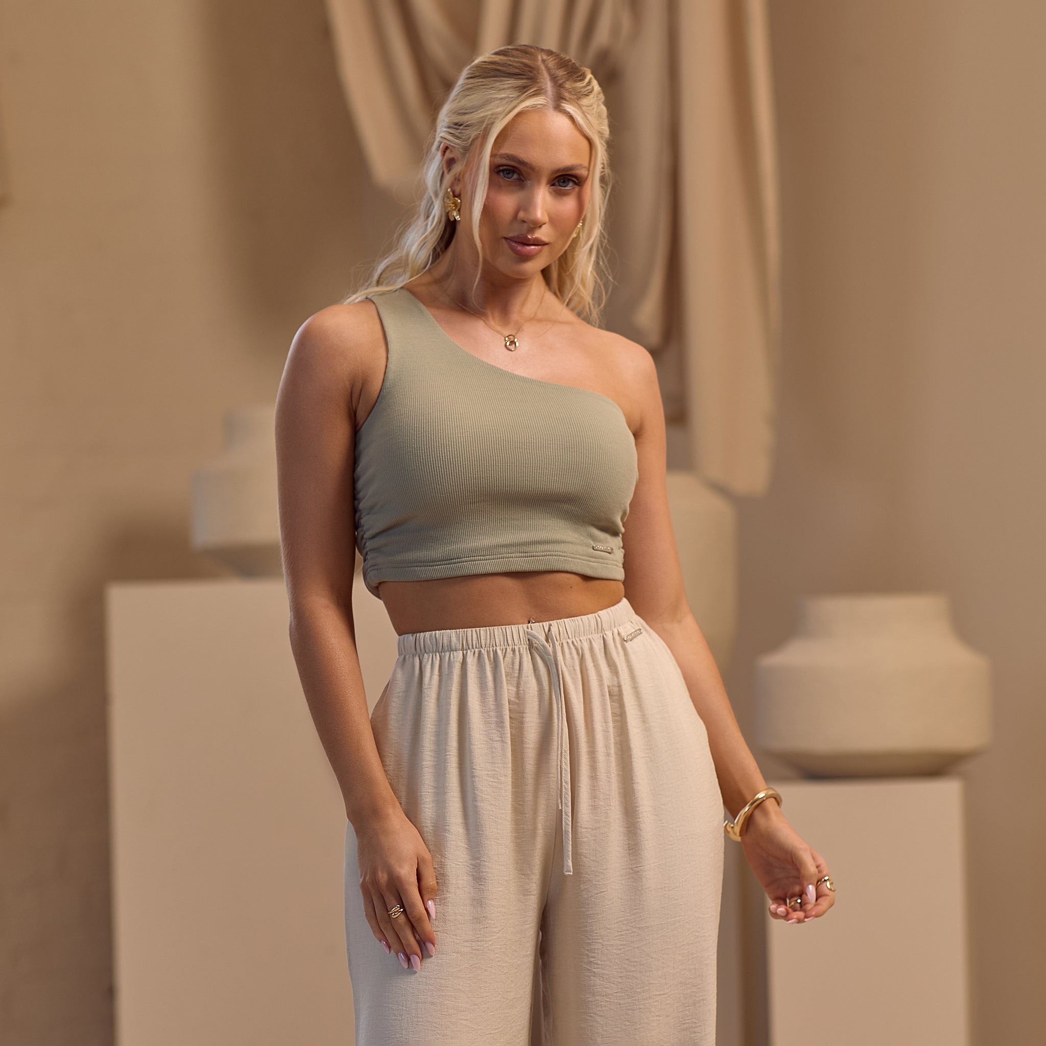 Gym King Asymmetric Crop - Dusky Sage