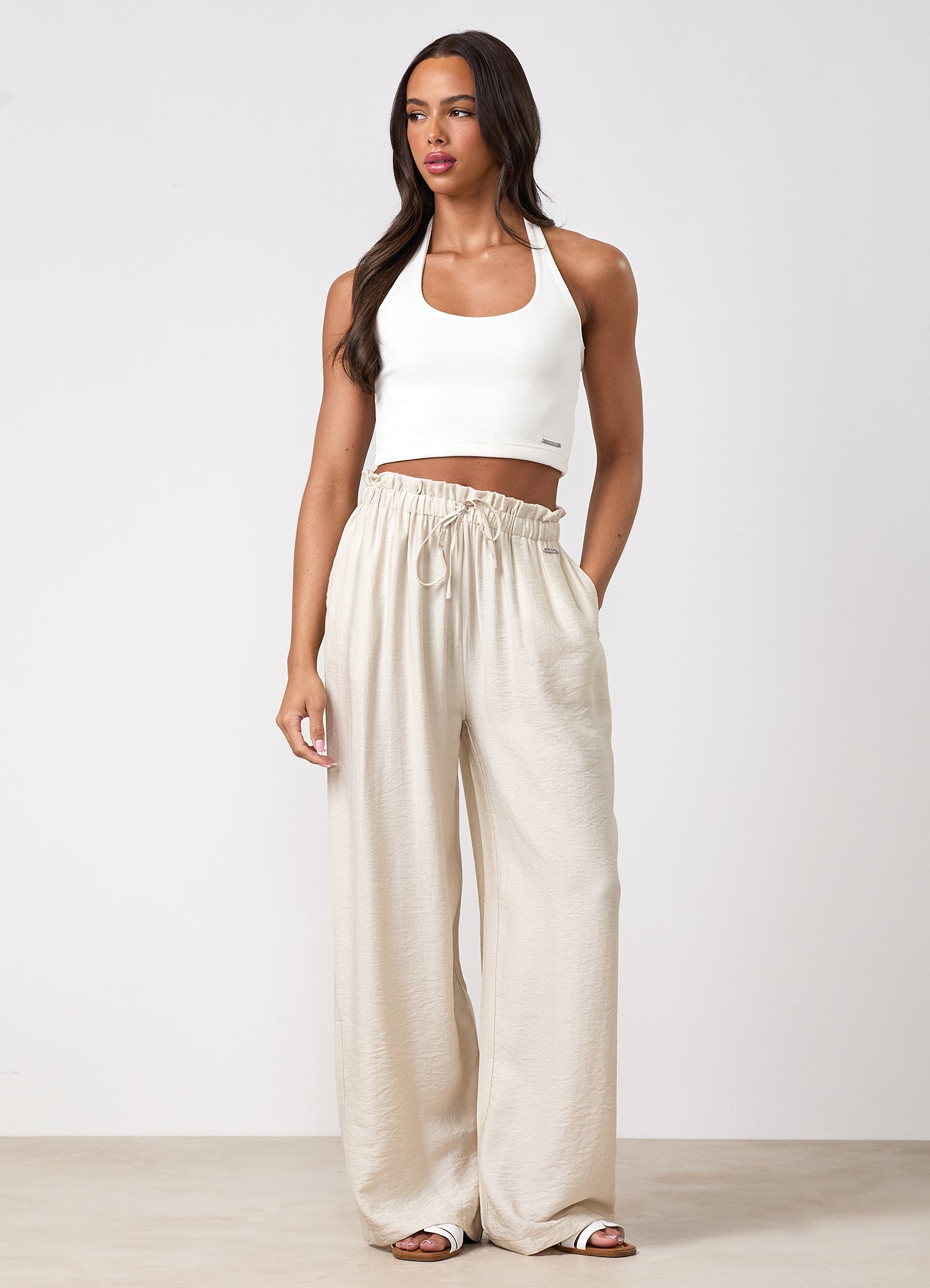 Gym King Rib Halter Neck Top - Cream