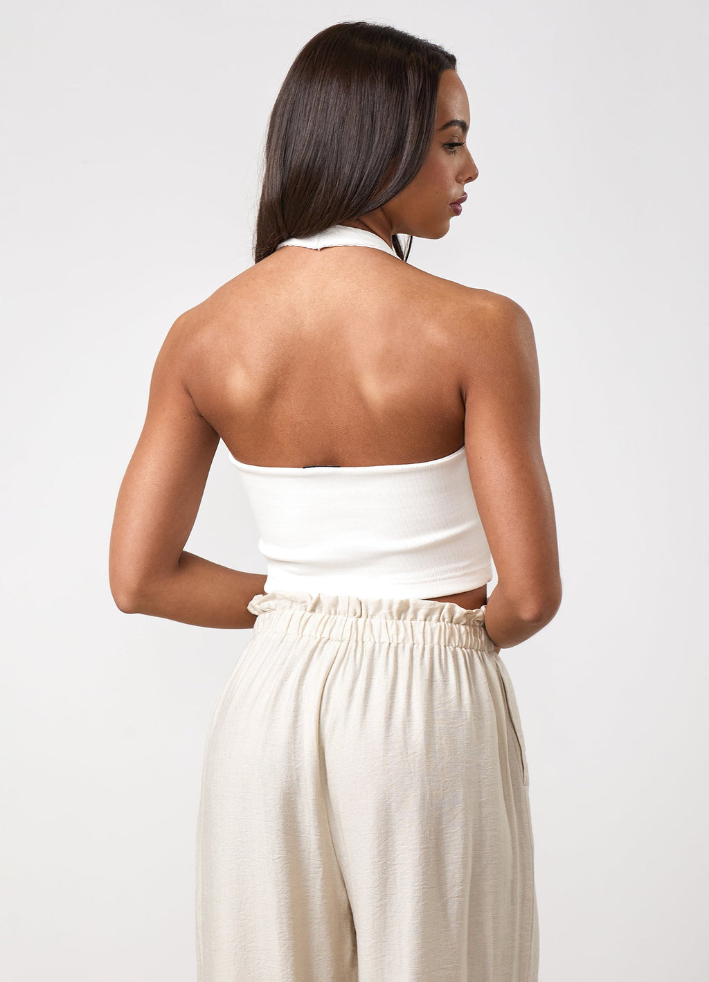 Gym King Rib Halter Neck Top - Cream