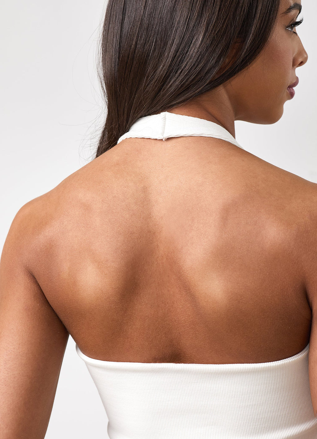 Gym King Rib Halter Neck Top - Cream