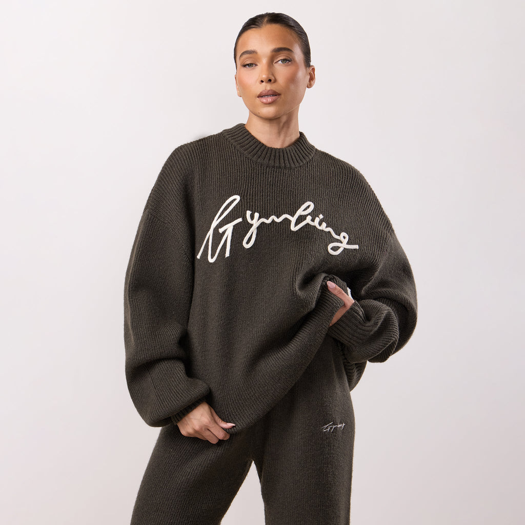 Gym King Rib Knit Sweatshirt - Warm Khaki