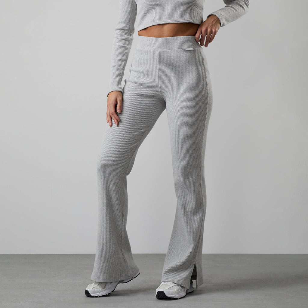 Gym King Serenity Rib Flared Split Hem Trouser - Grey Marl