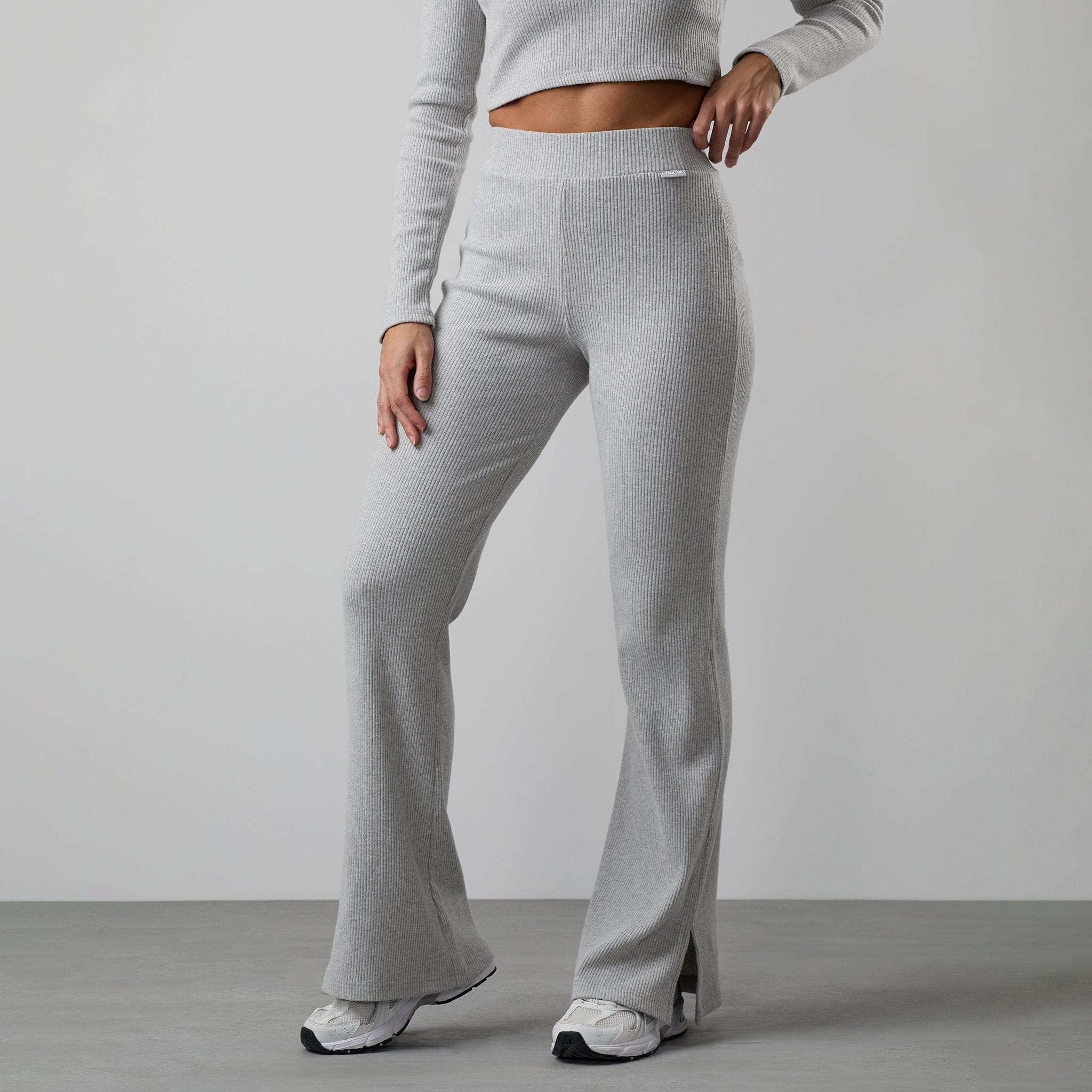 Gym King Serenity Rib Flared Split Hem Trouser - Grey Marl