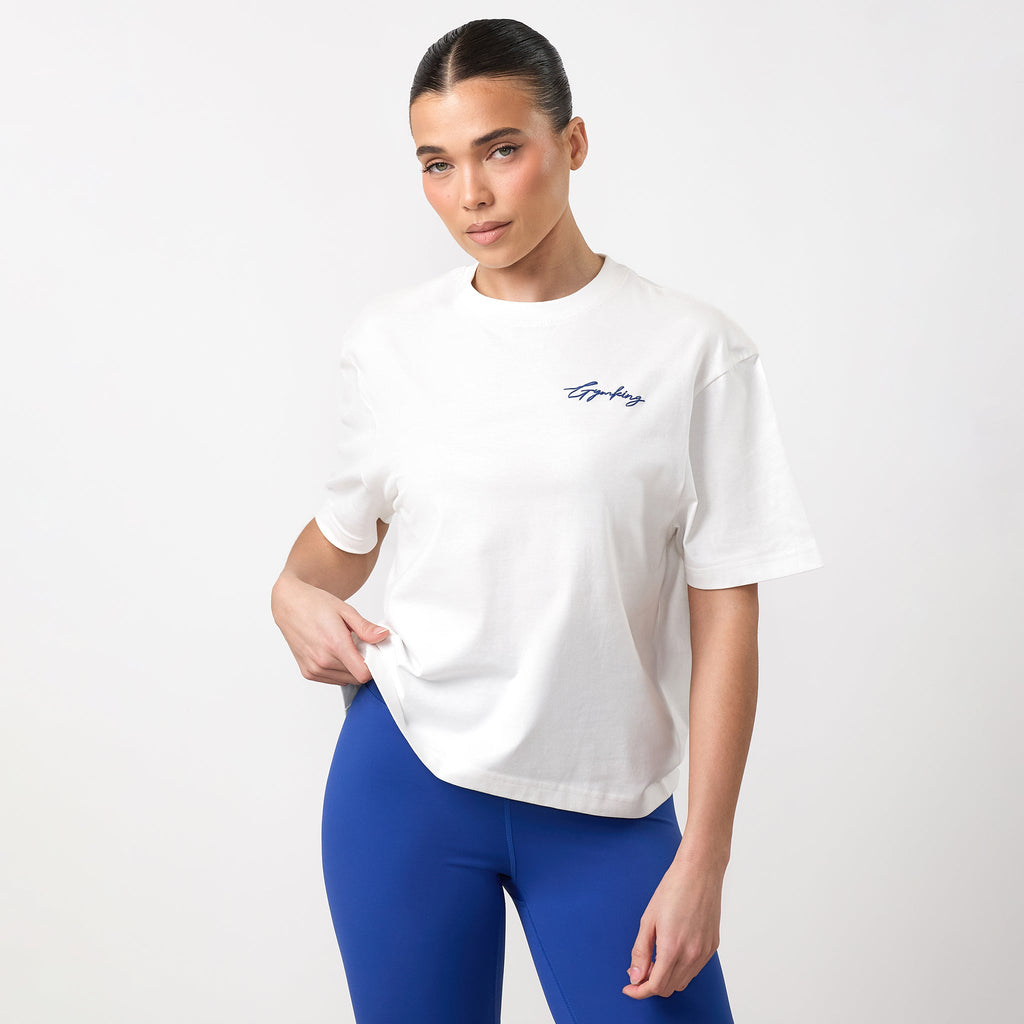 Gym King Script Mindset Hip Length BF Tee - Cream