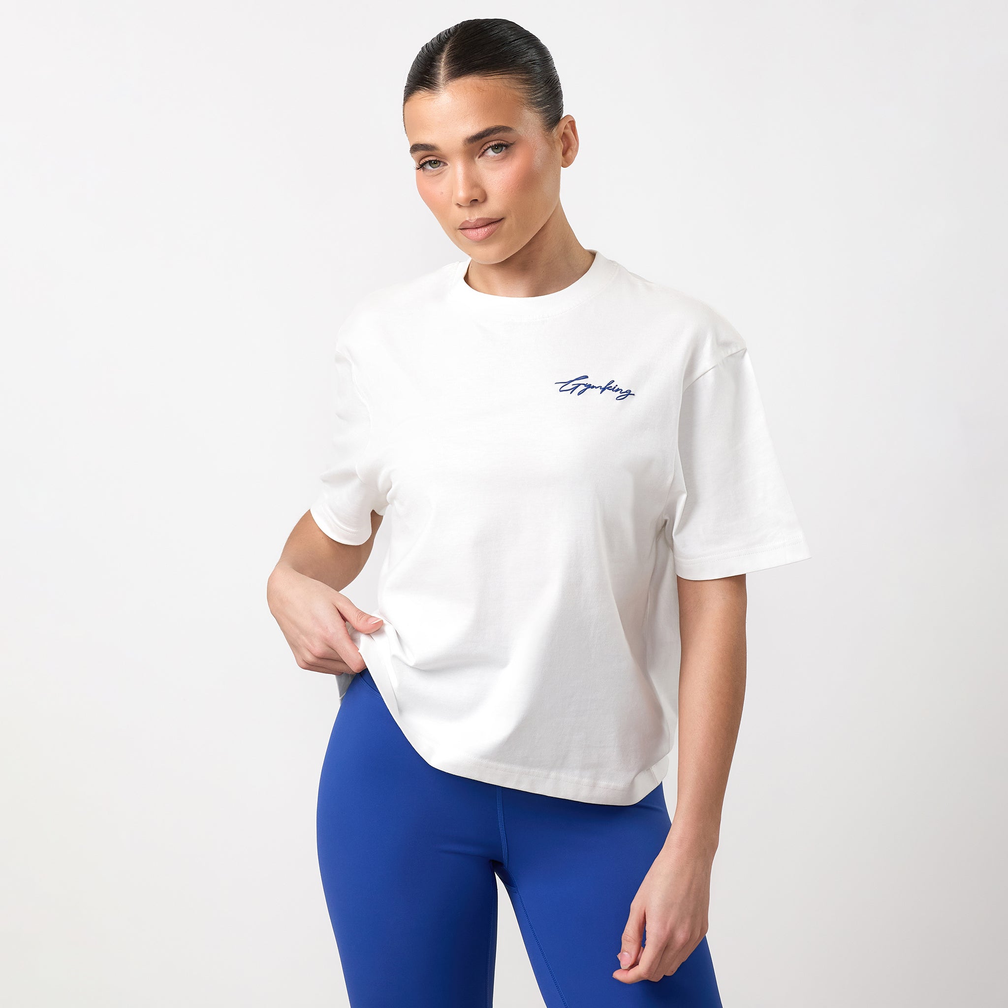 Gym King Script Mindset Hip Length BF Tee - Cream