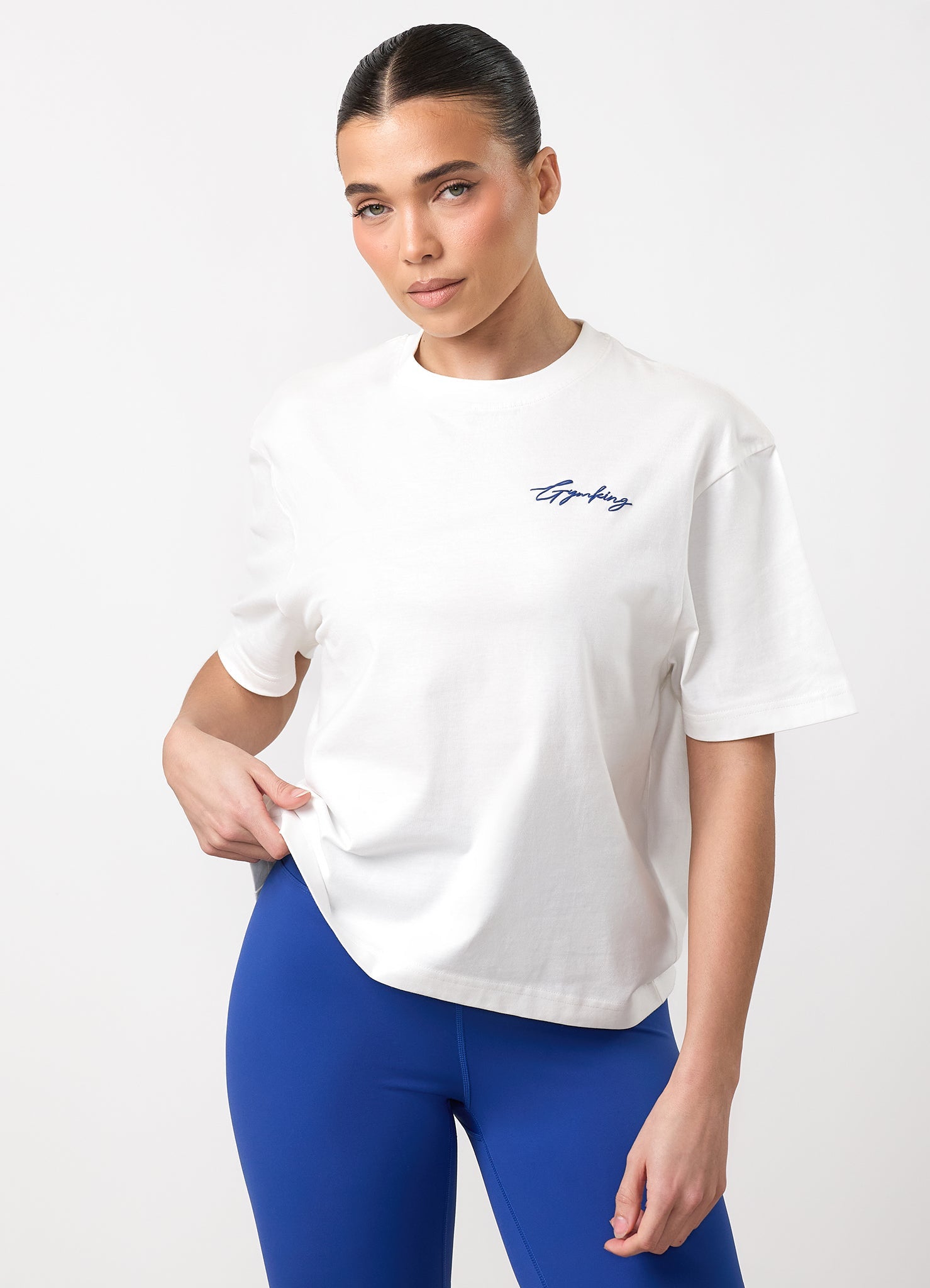 Gym King Script Mindset Hip Length BF Tee - Cream