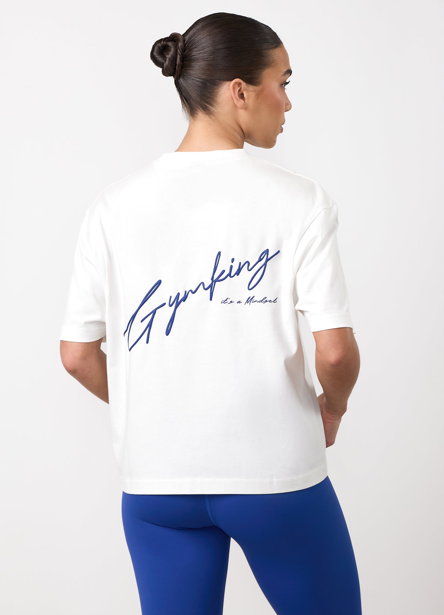 Gym King Script Mindset Hip Length BF Tee - Cream