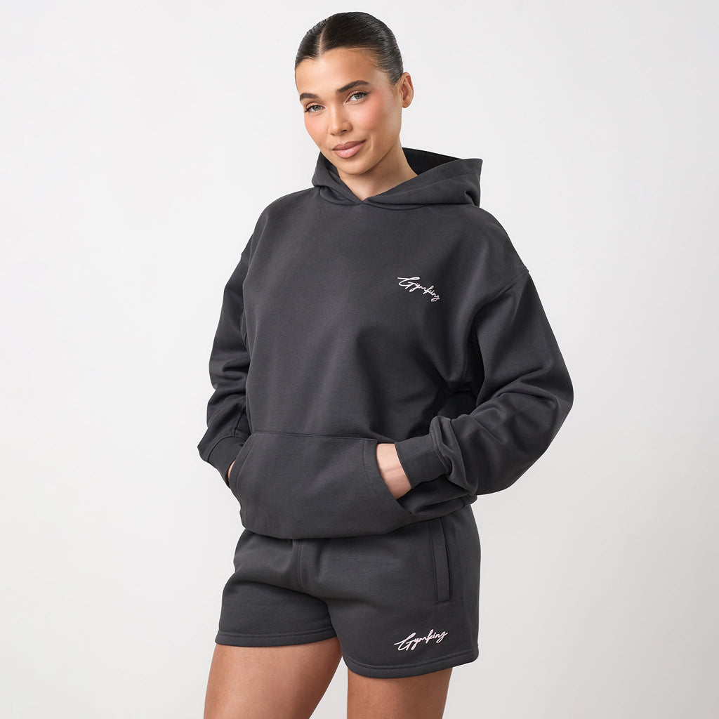 Gym King Script Mindset Hoodie - Dark Pewter