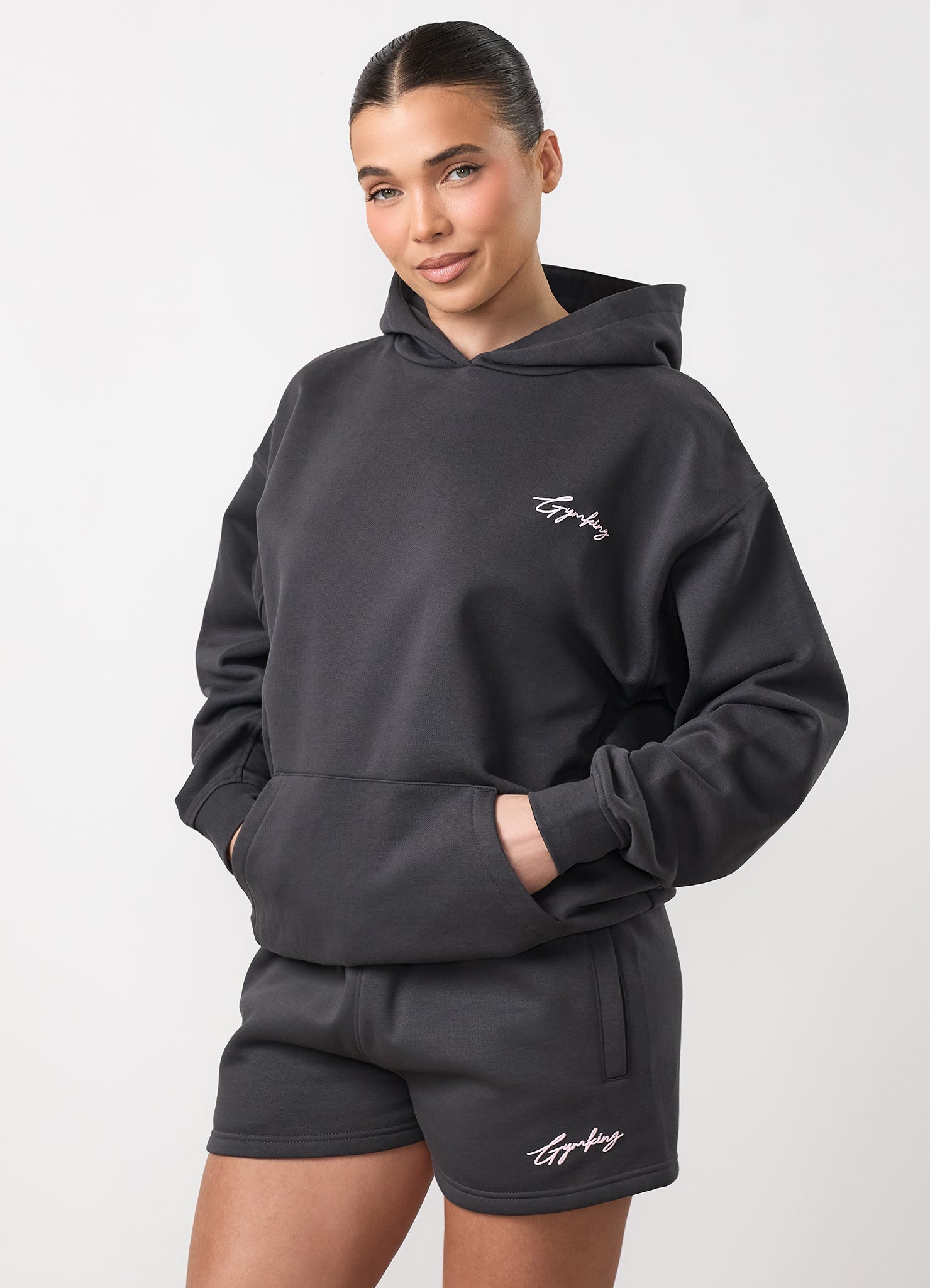 Gym King Script Mindset Hoodie - Dark Pewter