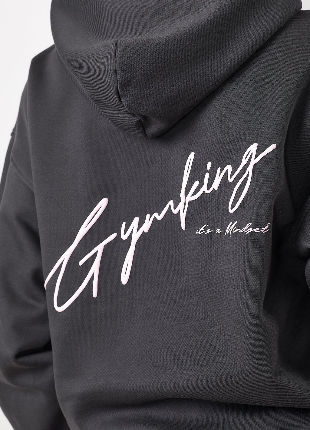 Gym King Script Mindset Hoodie - Dark Pewter