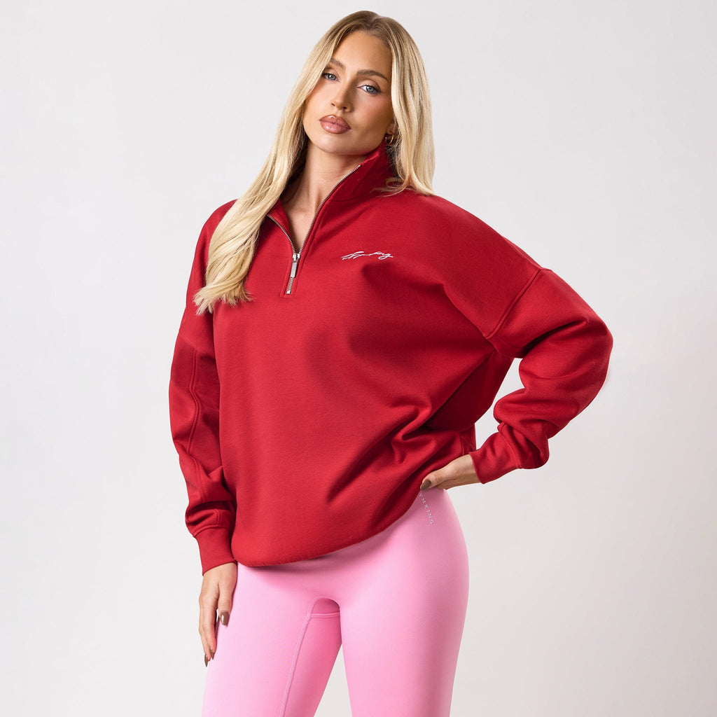 Gym King Script Mindset 1/4 Zip Funnel - Scarlet Red