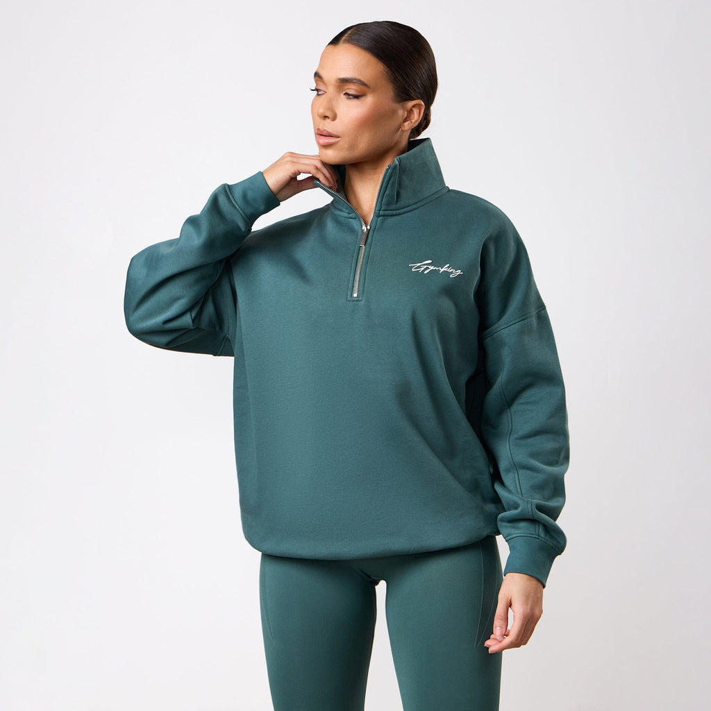 Gym King Script Mindset 1/4 Zip Funnel - Pine Green