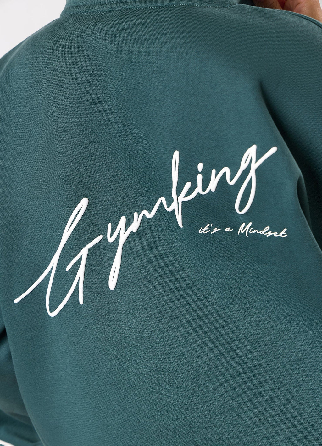Gym King Script Mindset 1/4 Zip Funnel - Pine Green
