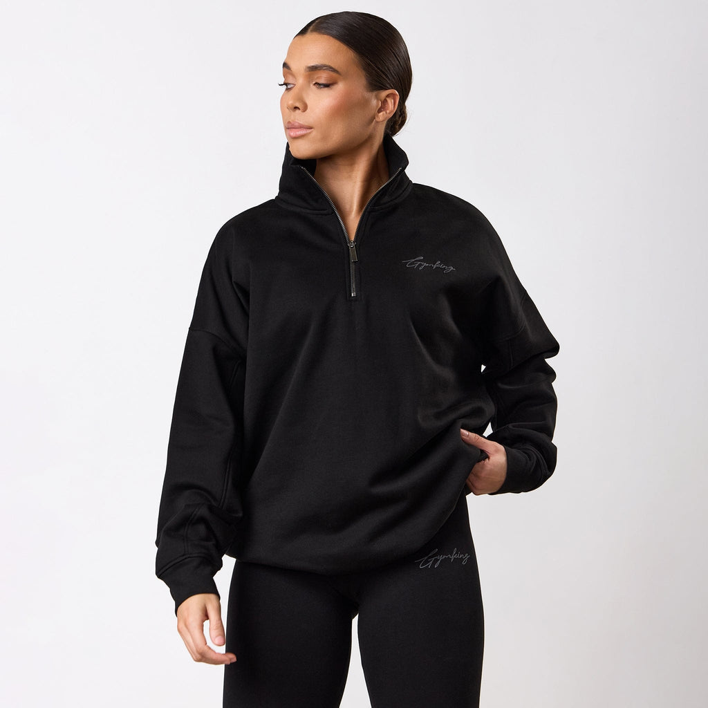 Gym King Script Mindset 1/4 Zip Funnel - Black