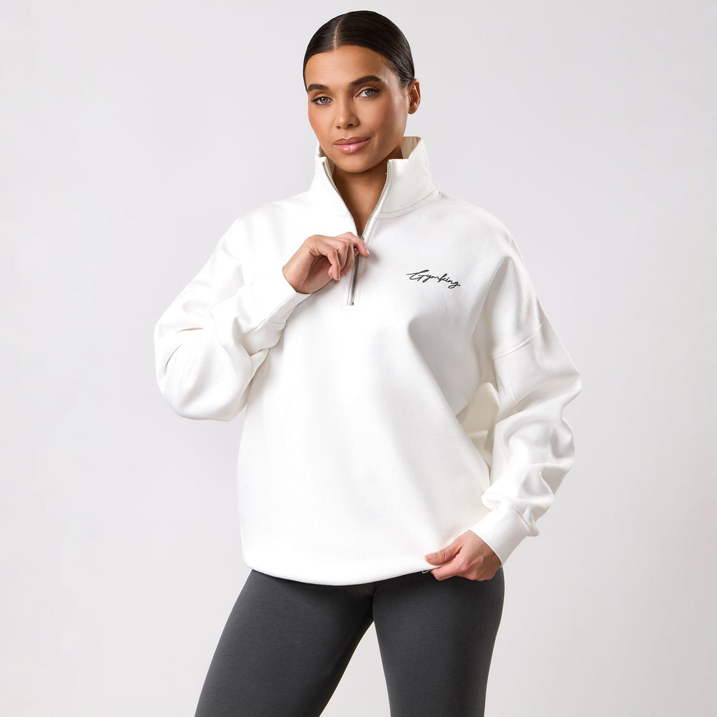 Gym King Script Mindset 1/4 Zip Funnel - Cream