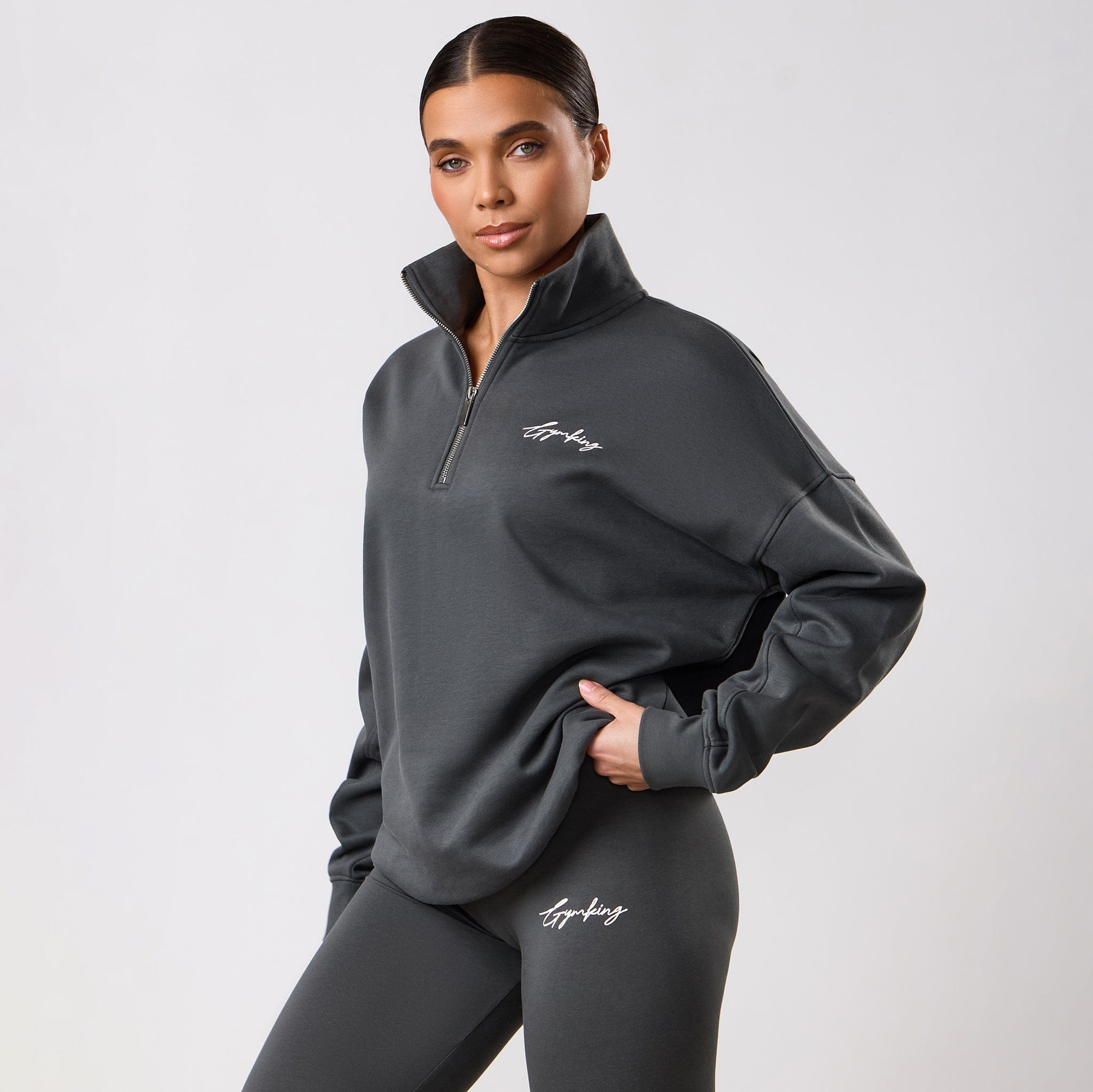 Gym King Script Mindset 1/4 Zip Funnel - Green Smoke