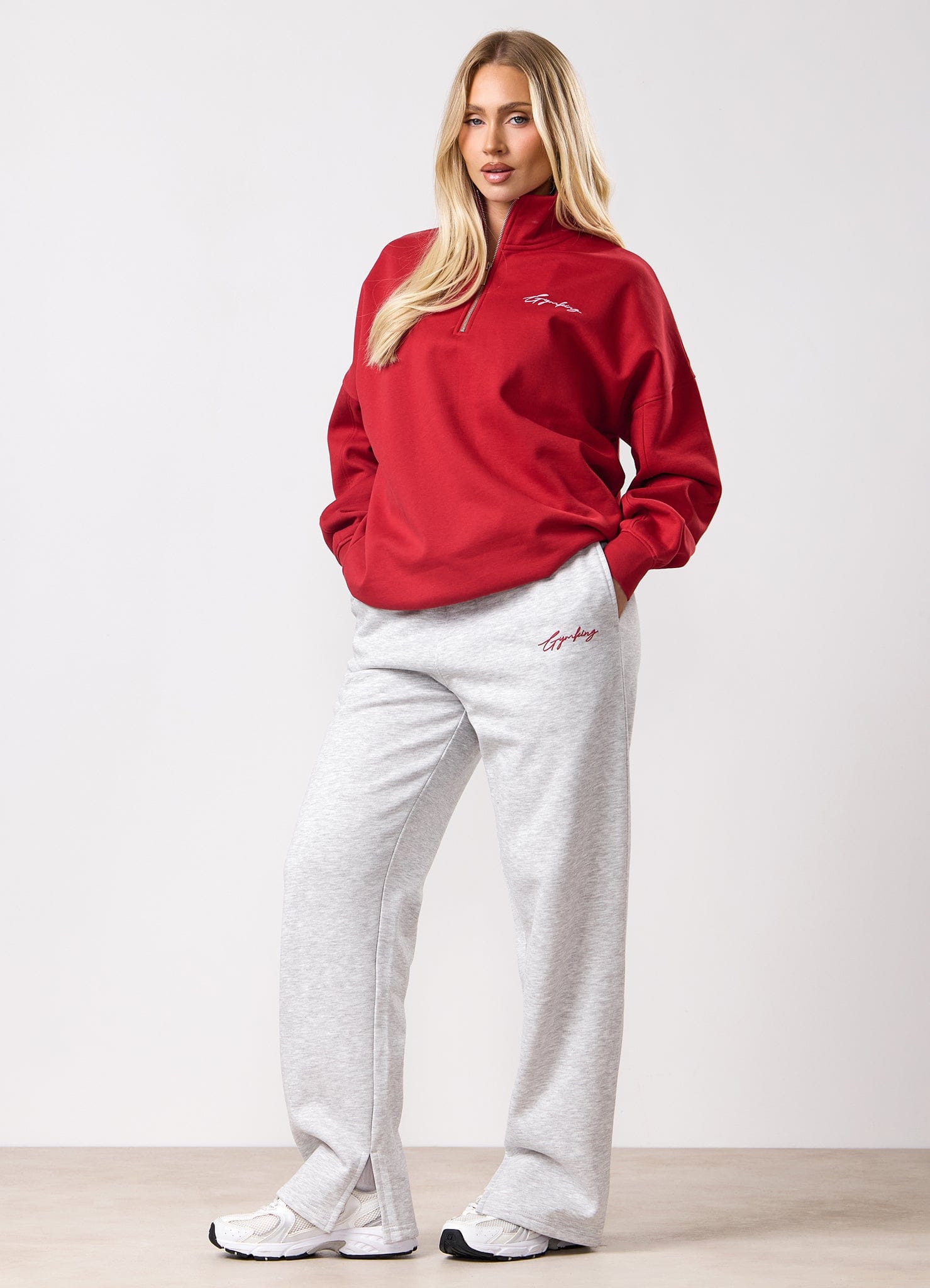 Gym King Script Mindset Straight Leg Jogger - Snow Marl