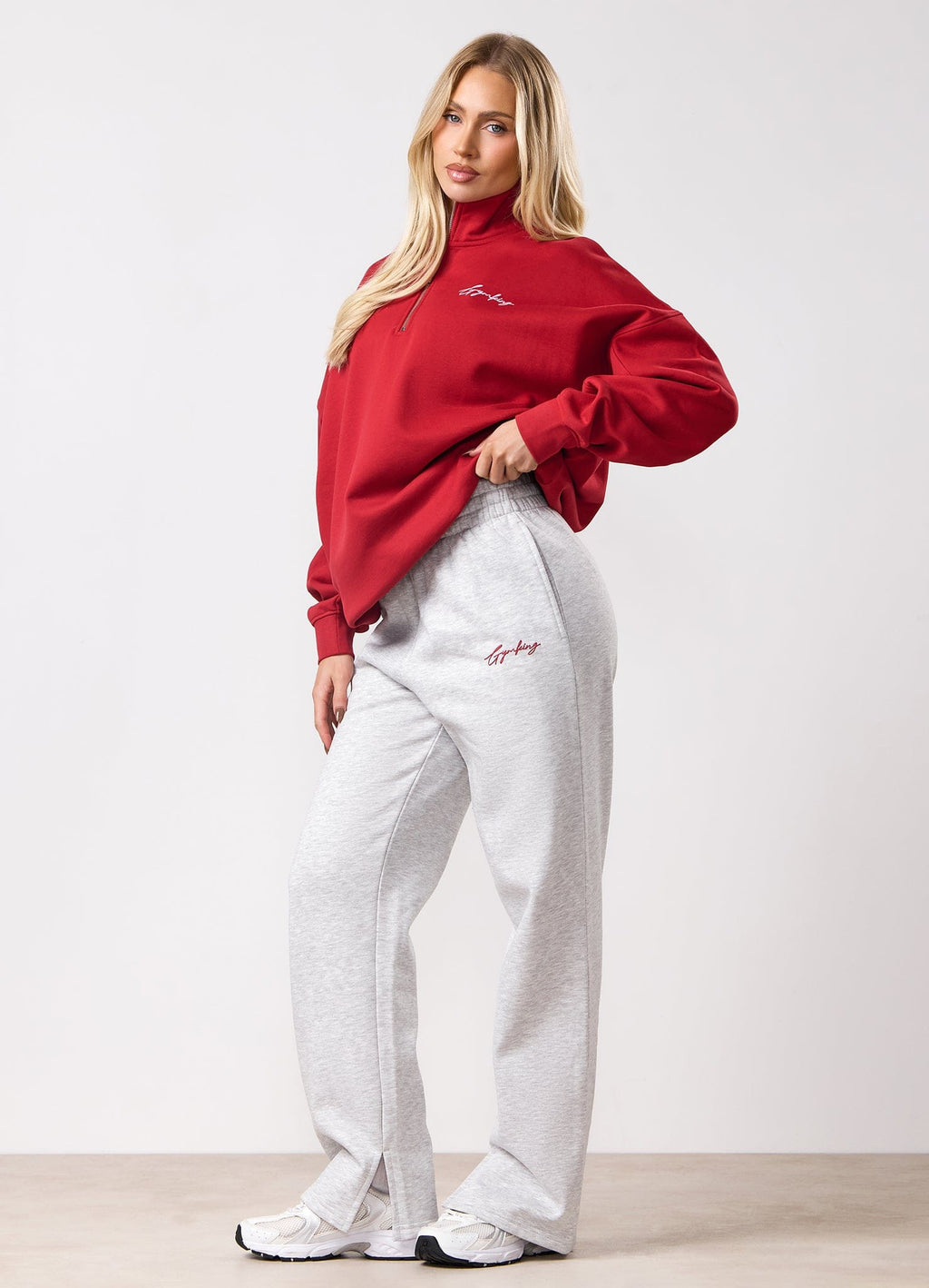 Gym King Script Mindset Straight Leg Jogger - Snow Marl
