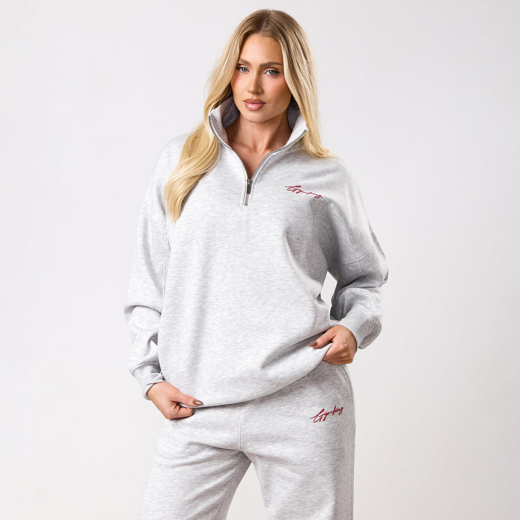 Gym King Script Mindset 1/4 Zip Funnel - Snow Marl