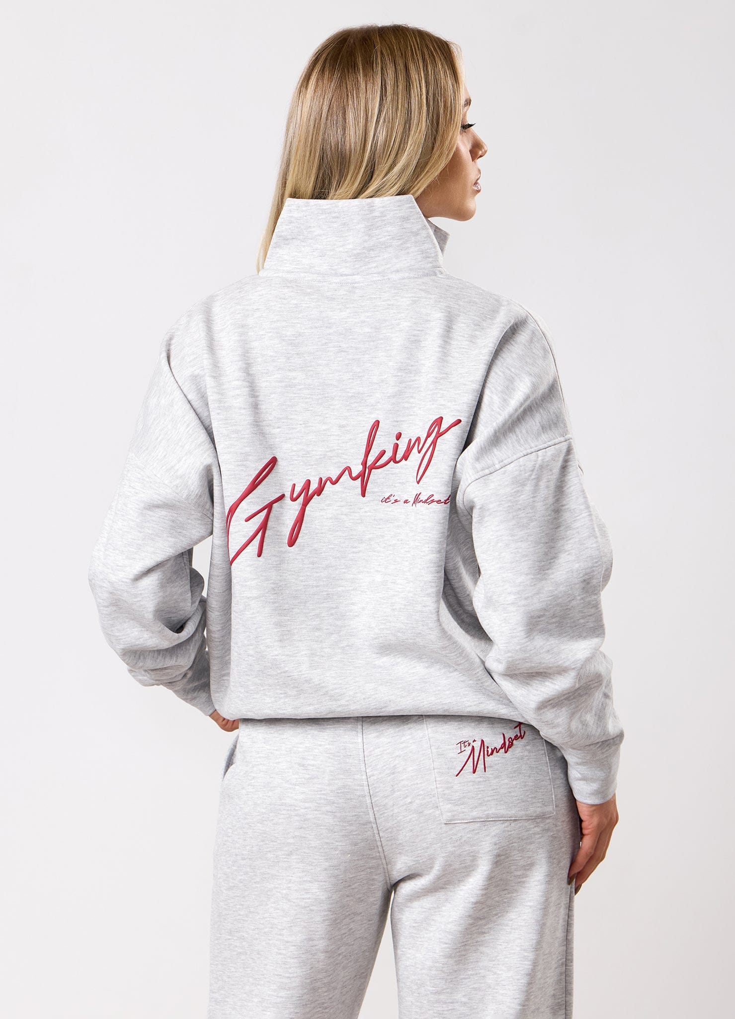 Gym King Script Mindset 1/4 Zip Funnel - Snow Marl