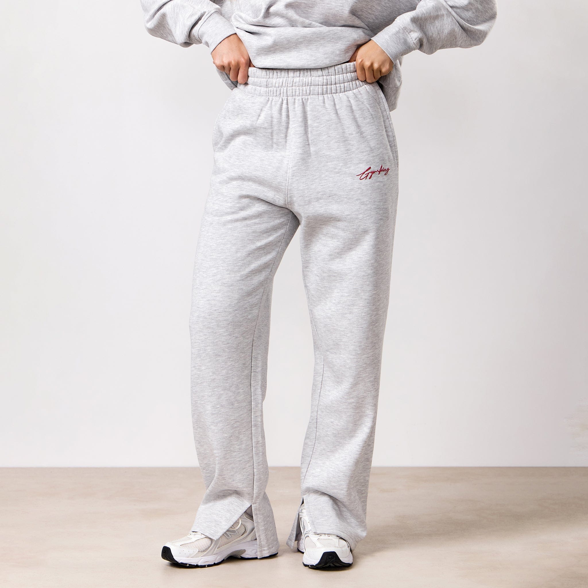 Gym King Script Mindset Straight Leg Jogger - Snow Marl