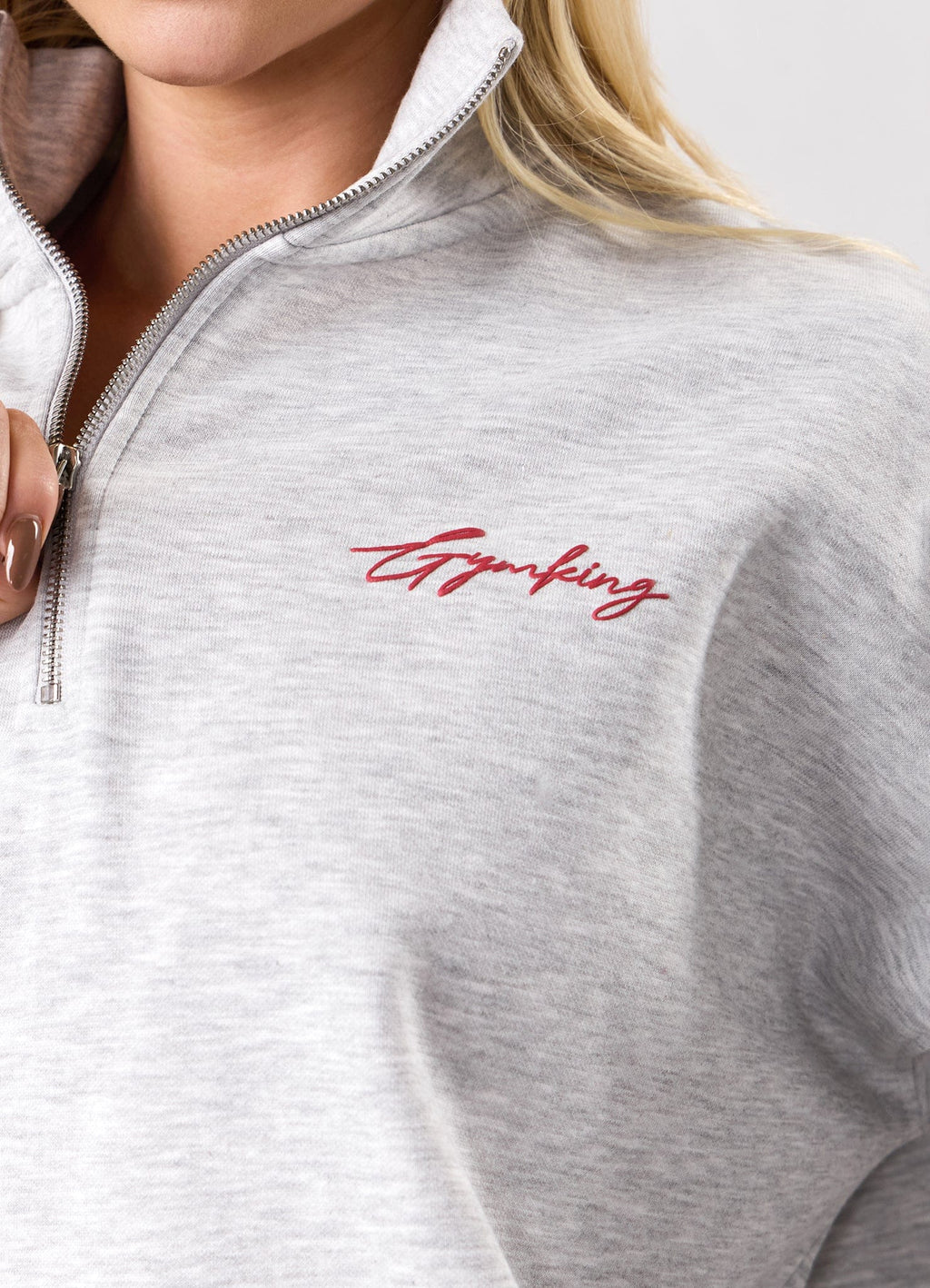 Gym King Script Mindset 1/4 Zip Funnel - Snow Marl