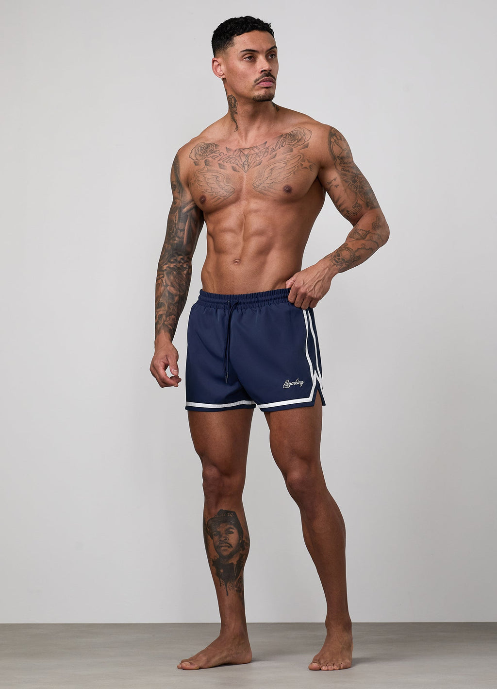 Gym King Script 3" Swimshort - Navy/White