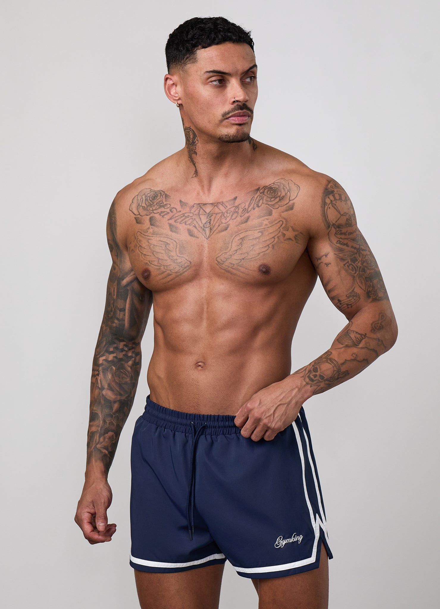 Gym King Script 3" Swimshort - Navy/White