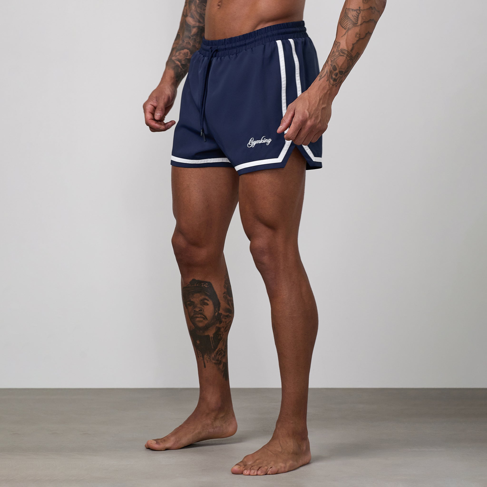 Gym King Script 3" Swimshort - Navy/White