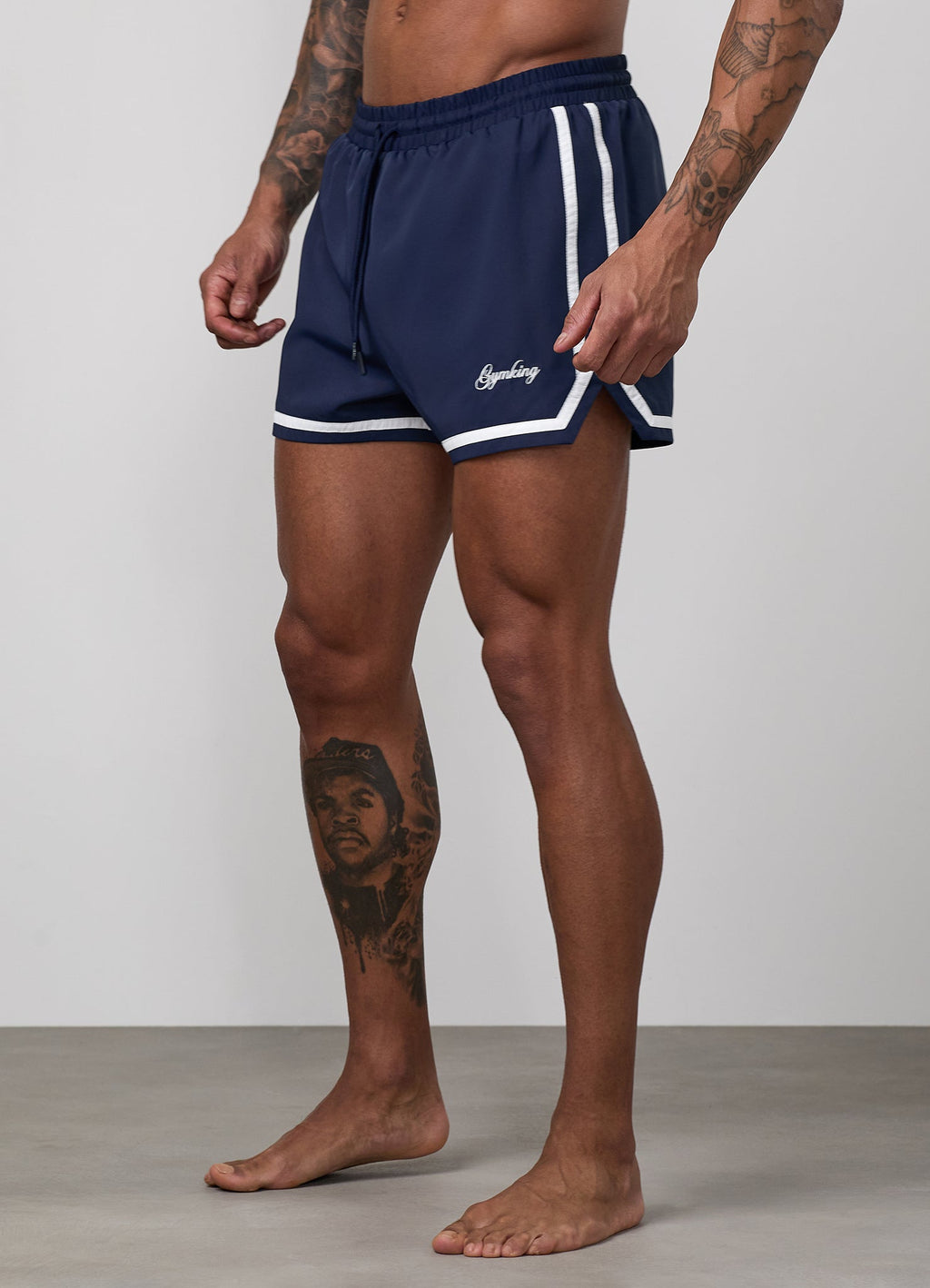 Gym King Script 3" Swimshort - Navy/White
