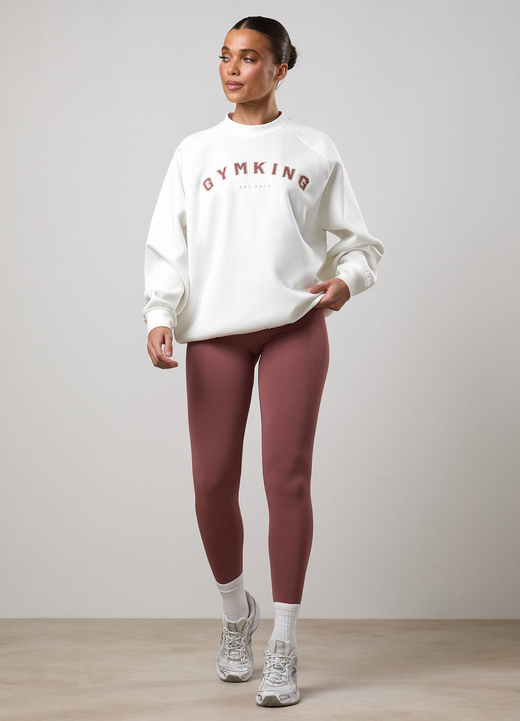 Gym King Shadow Oversized Fleece Crew - Cream
