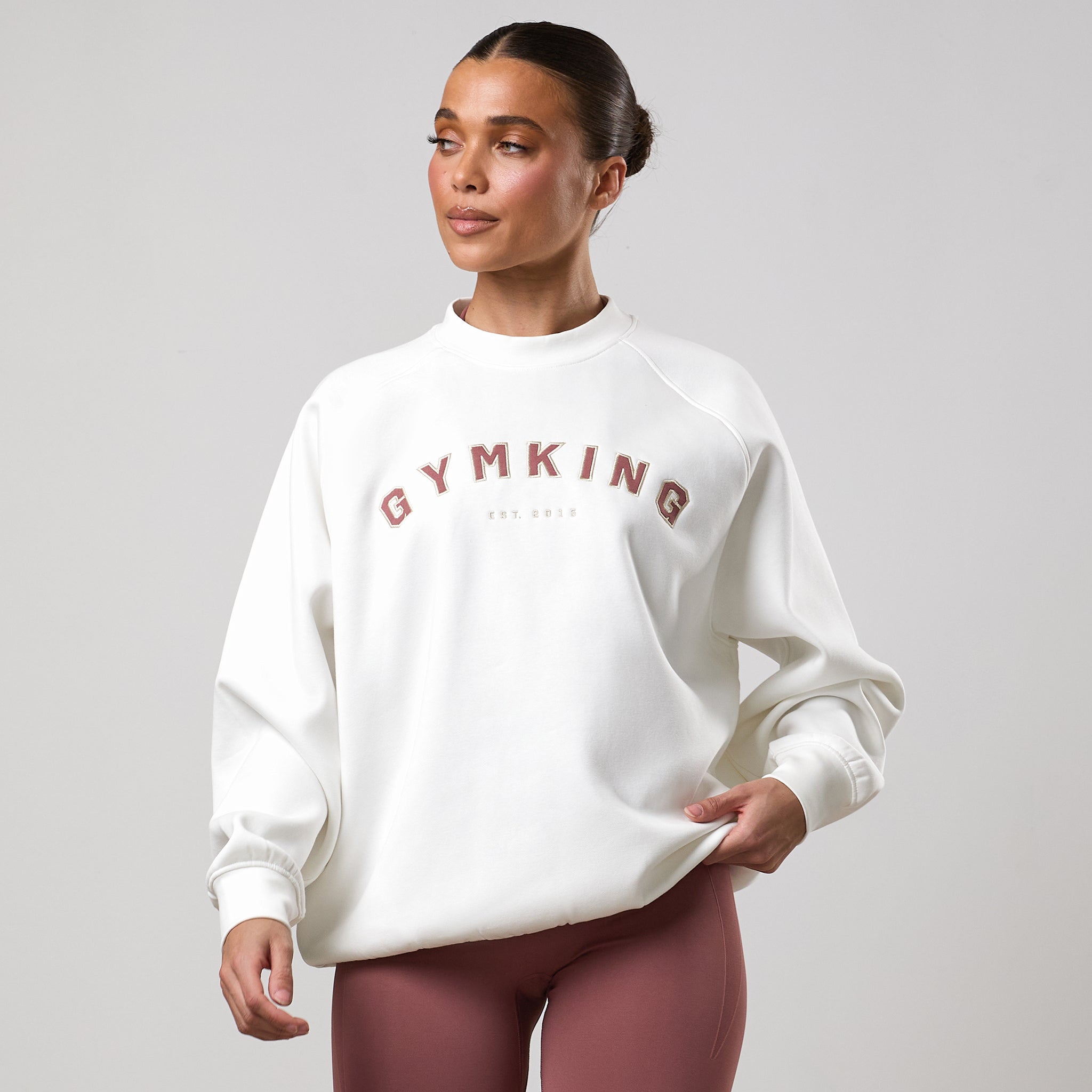 Gym King Shadow Oversized Fleece Crew - Cream