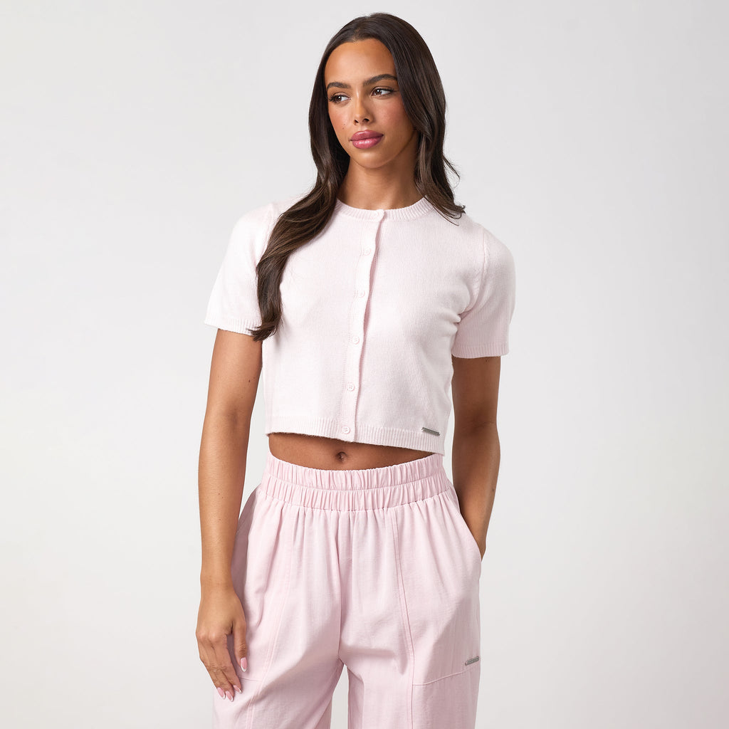 Gym King Short Sleeve Knit Cardigan - Wildflower Pink