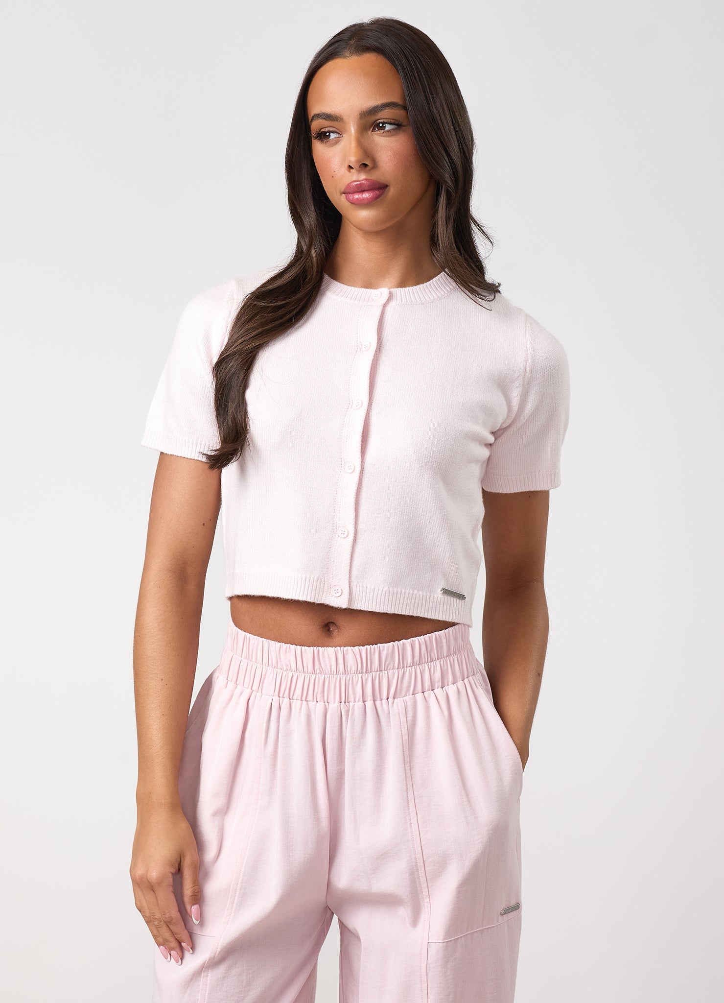 Gym King Short Sleeve Knit Cardigan - Wildflower Pink