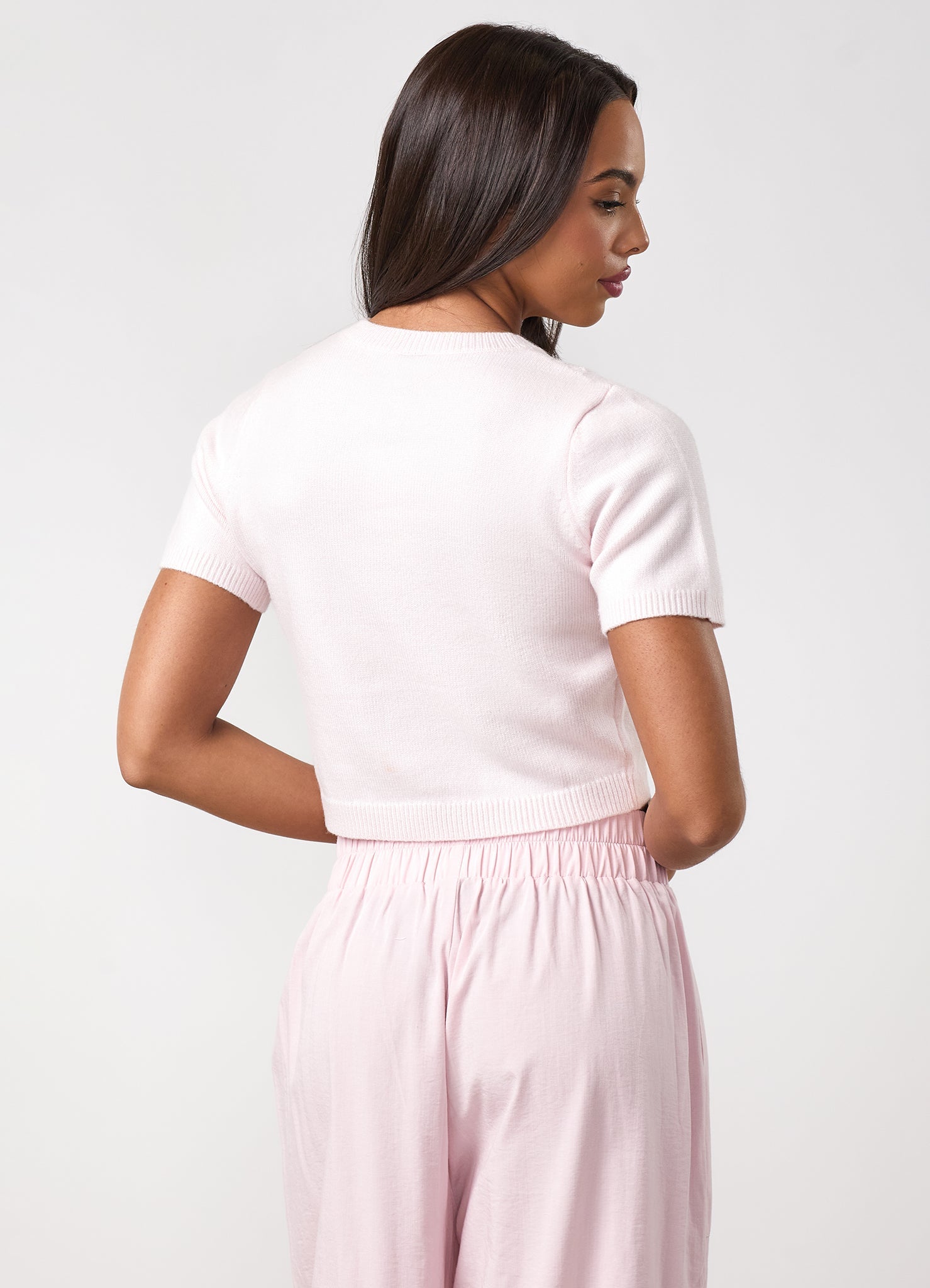 Gym King Short Sleeve Knit Cardigan - Wildflower Pink