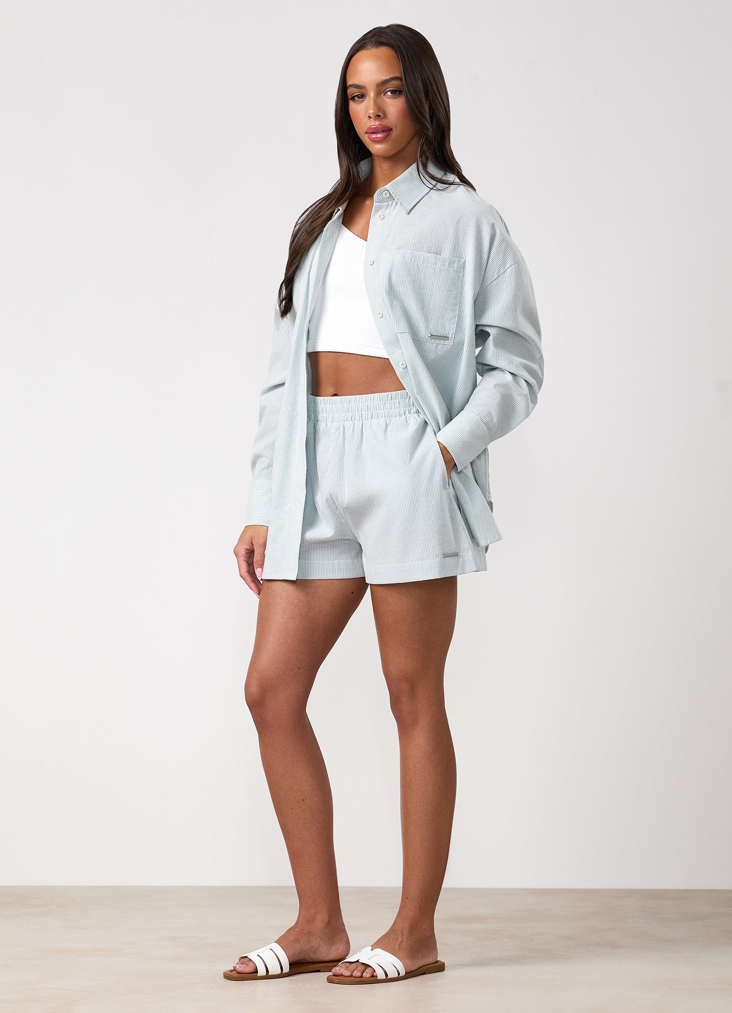 Gym King Signature Poplin Stripe Shirt - Blue Canvas/White Stripe