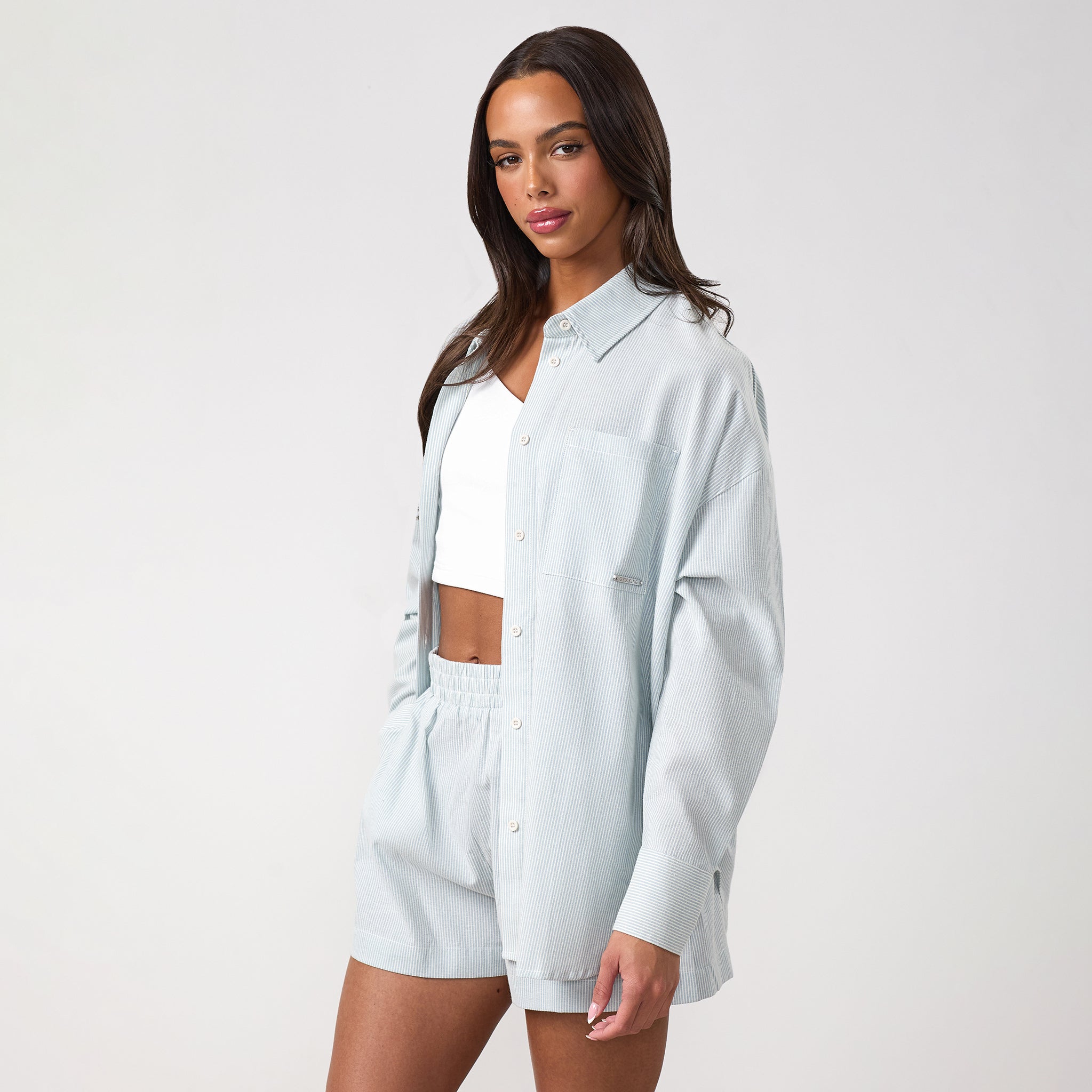 Gym King Signature Poplin Stripe Shirt - Blue Canvas/White Stripe